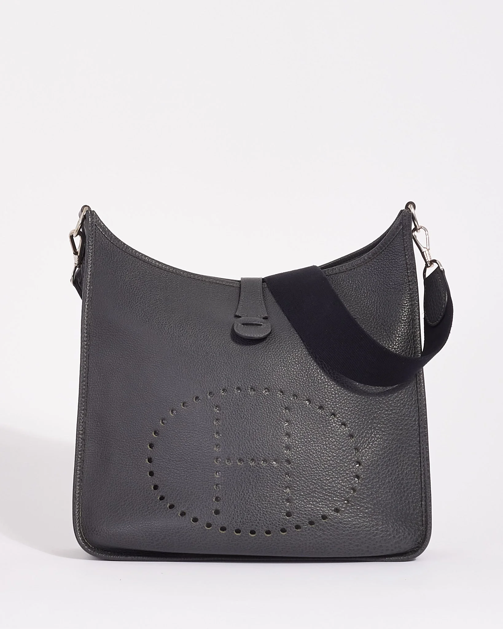 Hermès Dark Grey (Graphite) Clemence Leather Evelyne I GM Crossbody Bag