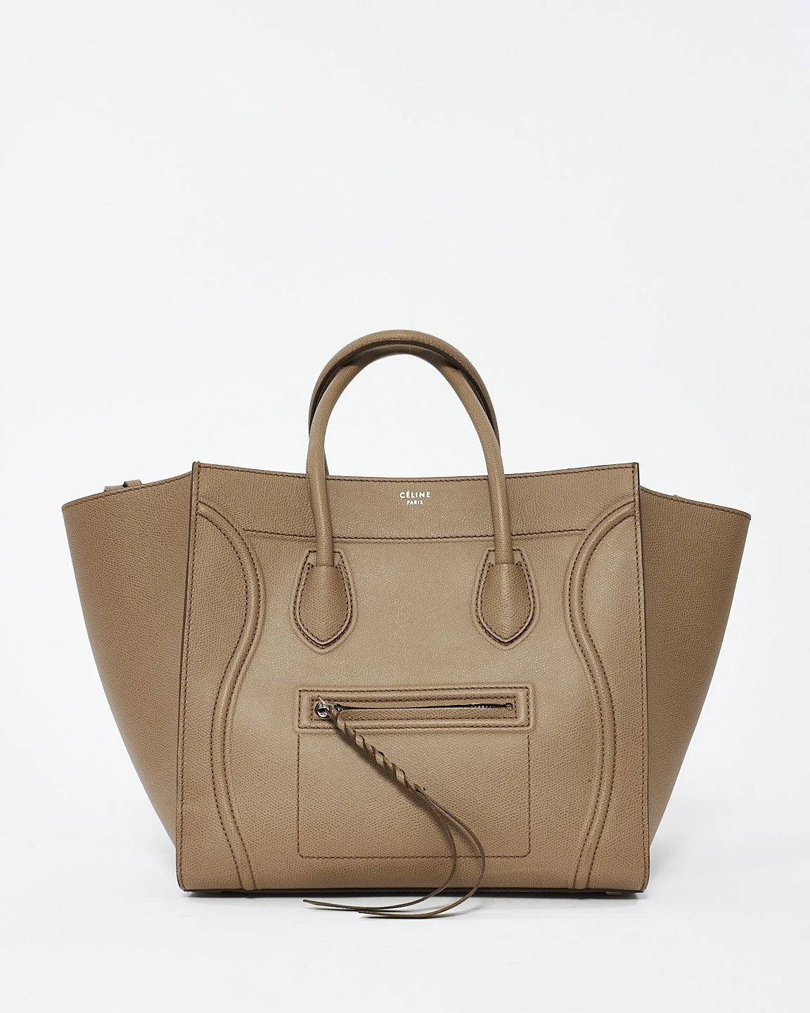Celine Taupe Grey Leather Medium Phantom Luggage Tote Bag