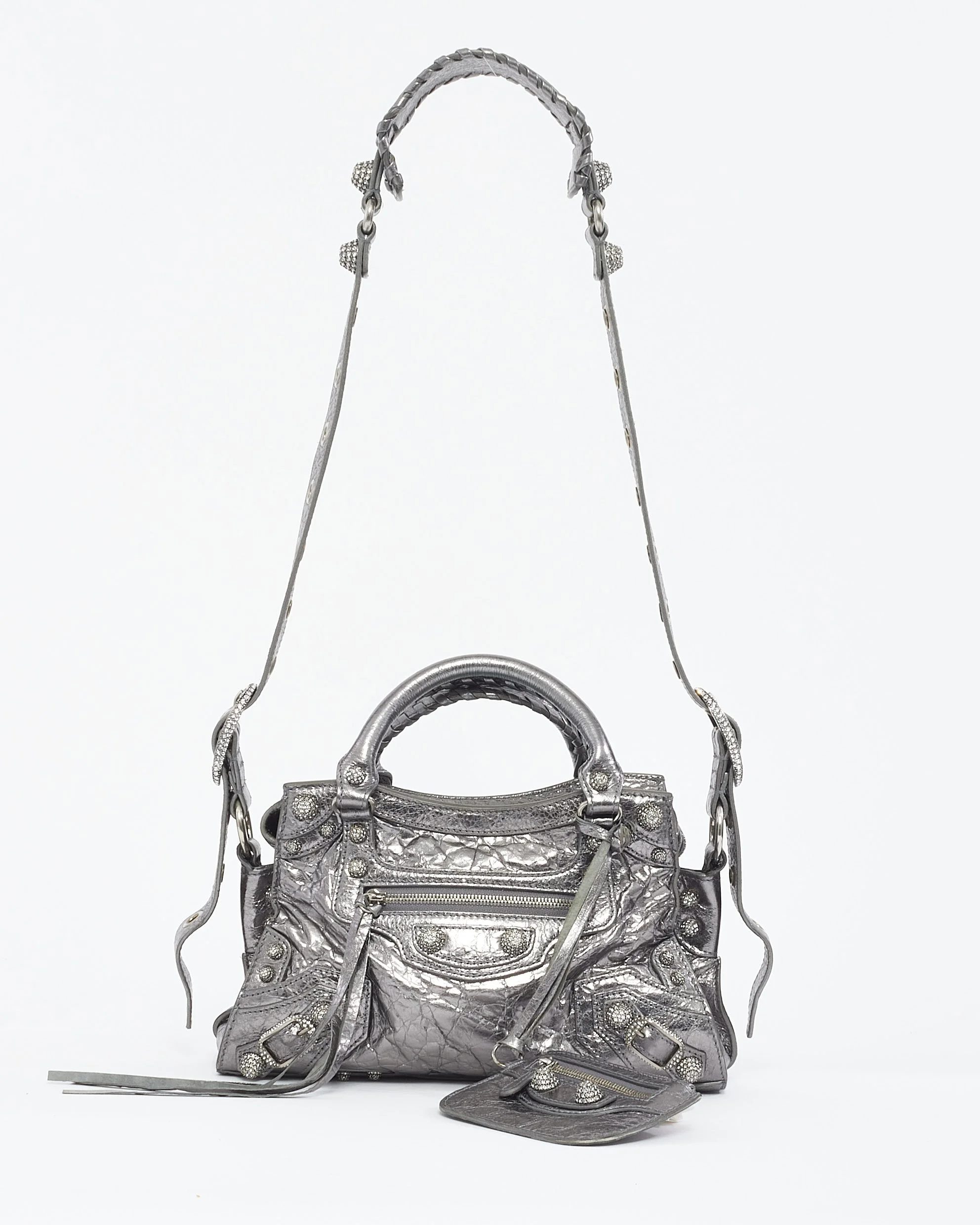 Balenciaga Gunmetal & Rhinestone Leather Neo Cagole XS Tote Bag