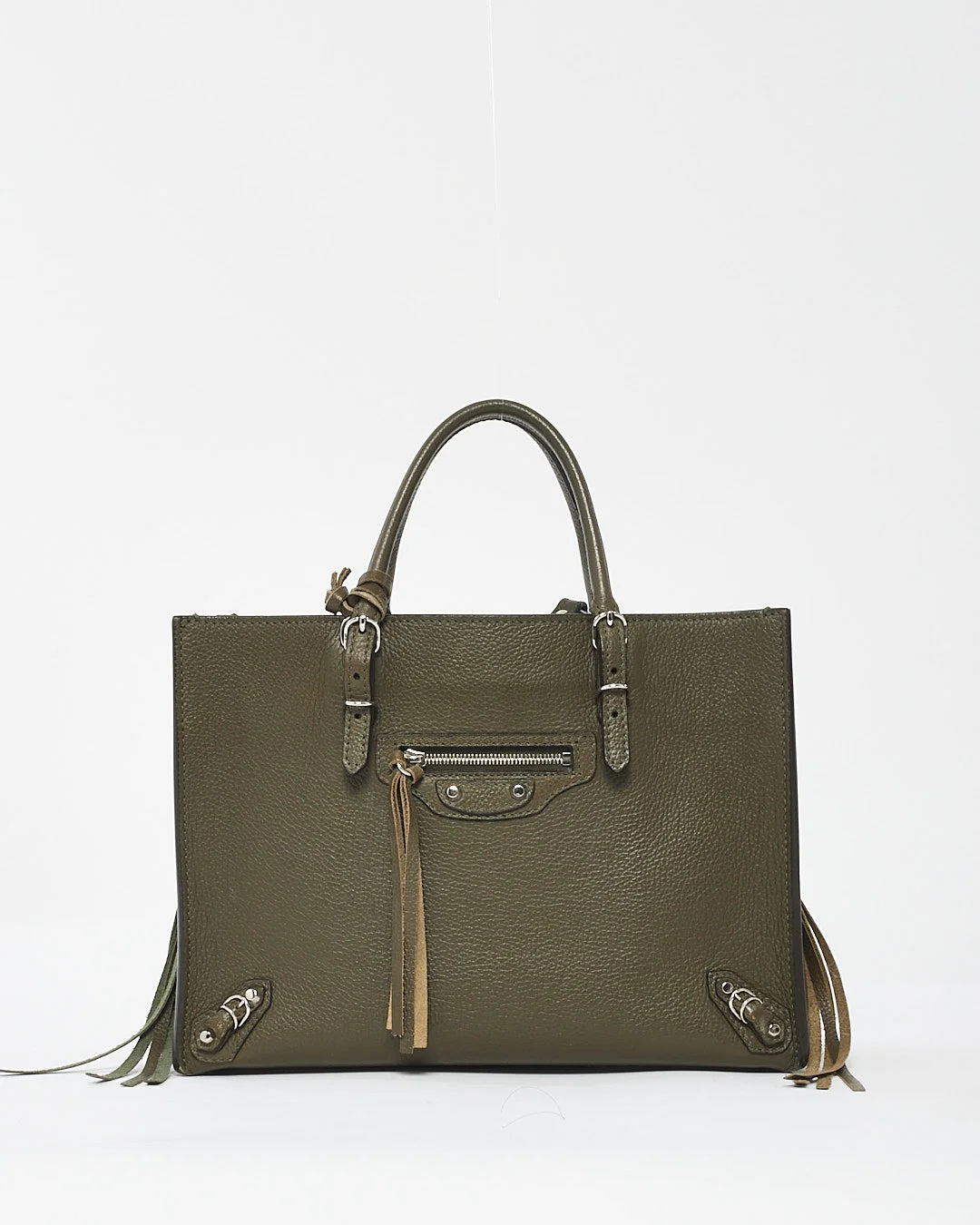 Balenciaga Olive Green Leather Mini Papier A6 Zip Around Tote Bag
