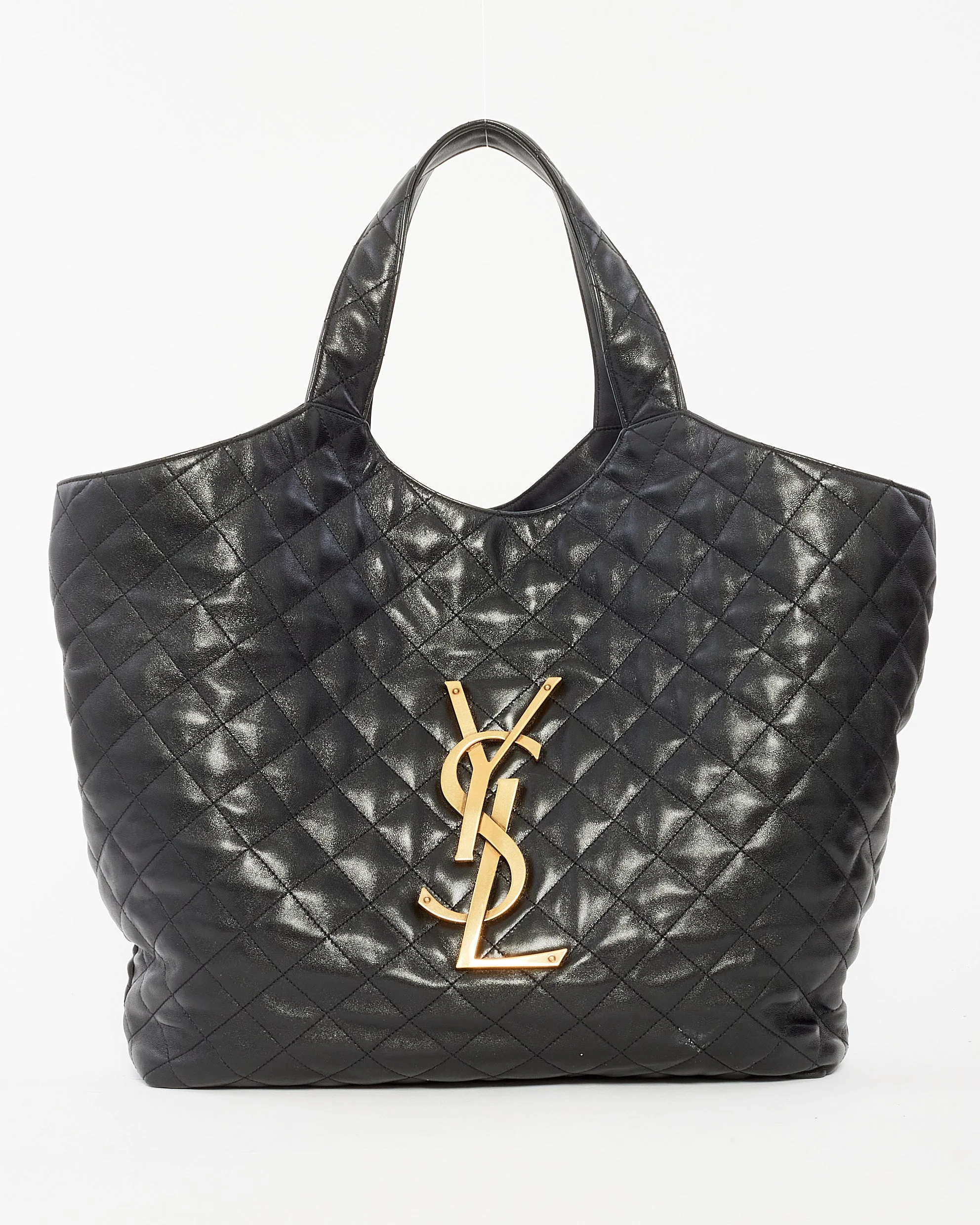 Saint Laurent Black Quilted Leather ICare Maxi Shopping Bag Tote