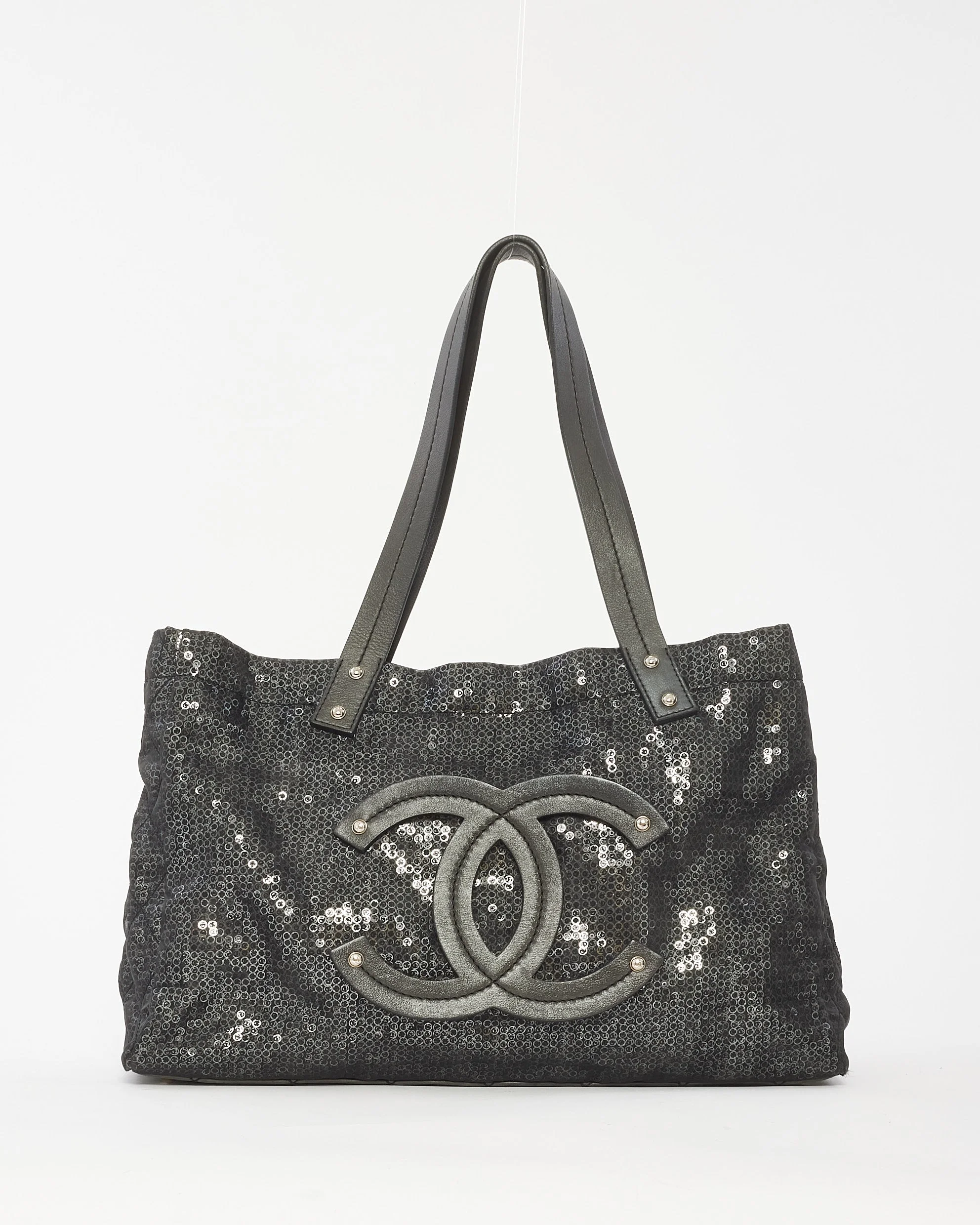 Chanel Black Sequin Coated Mesh Fabric Hidden Sequin Tote