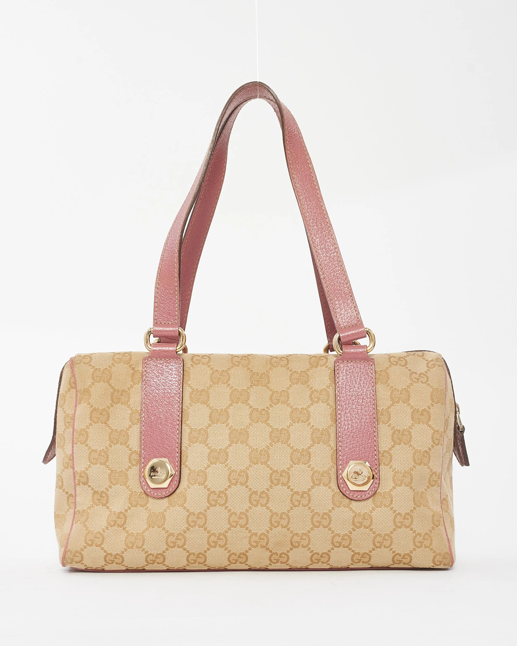 Gucci GG Canvas & Pink Small Charmy Boston Shoulder Bag