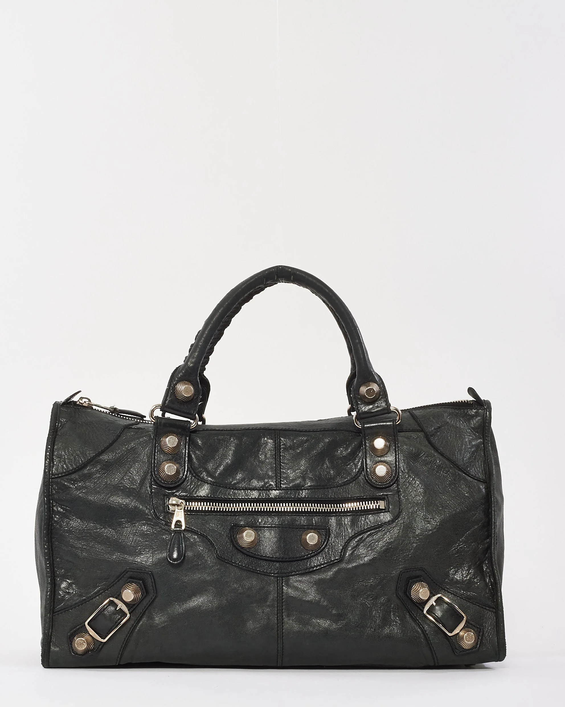 Balenciaga Black Leather Giant 21 Silver Stud Medium City Bag