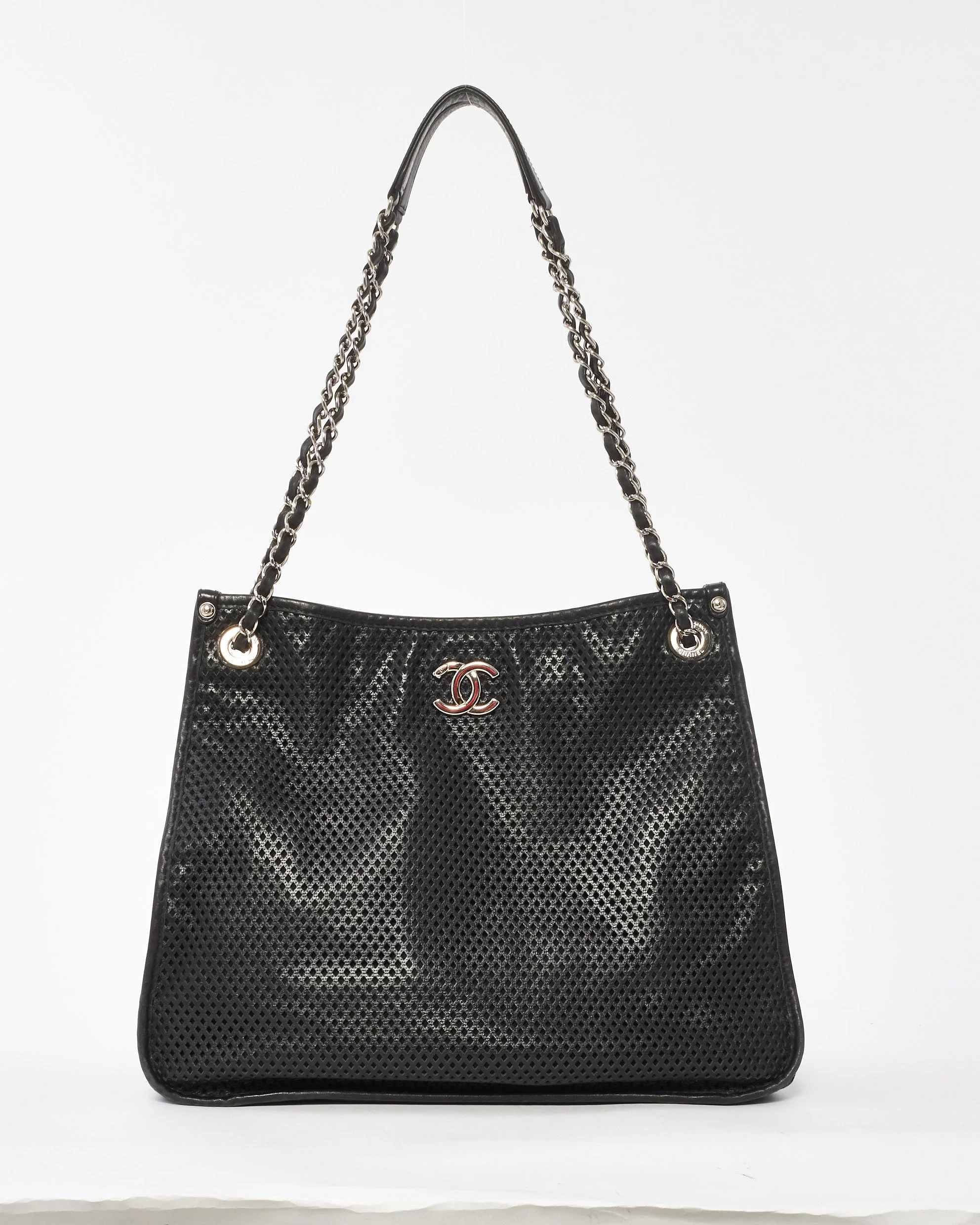 Chanel Black Perforated Leather CC Logo Tote Bag