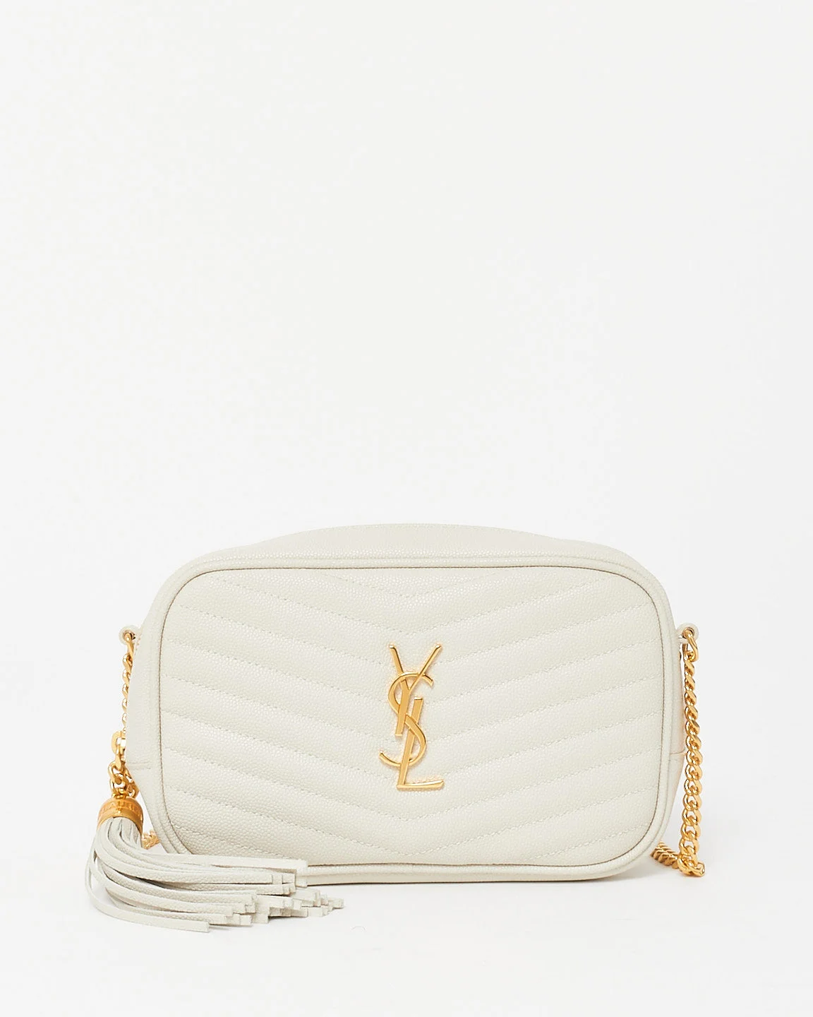 Saint Laurent Ivory Grained Leather Mini Lou Camera Bag