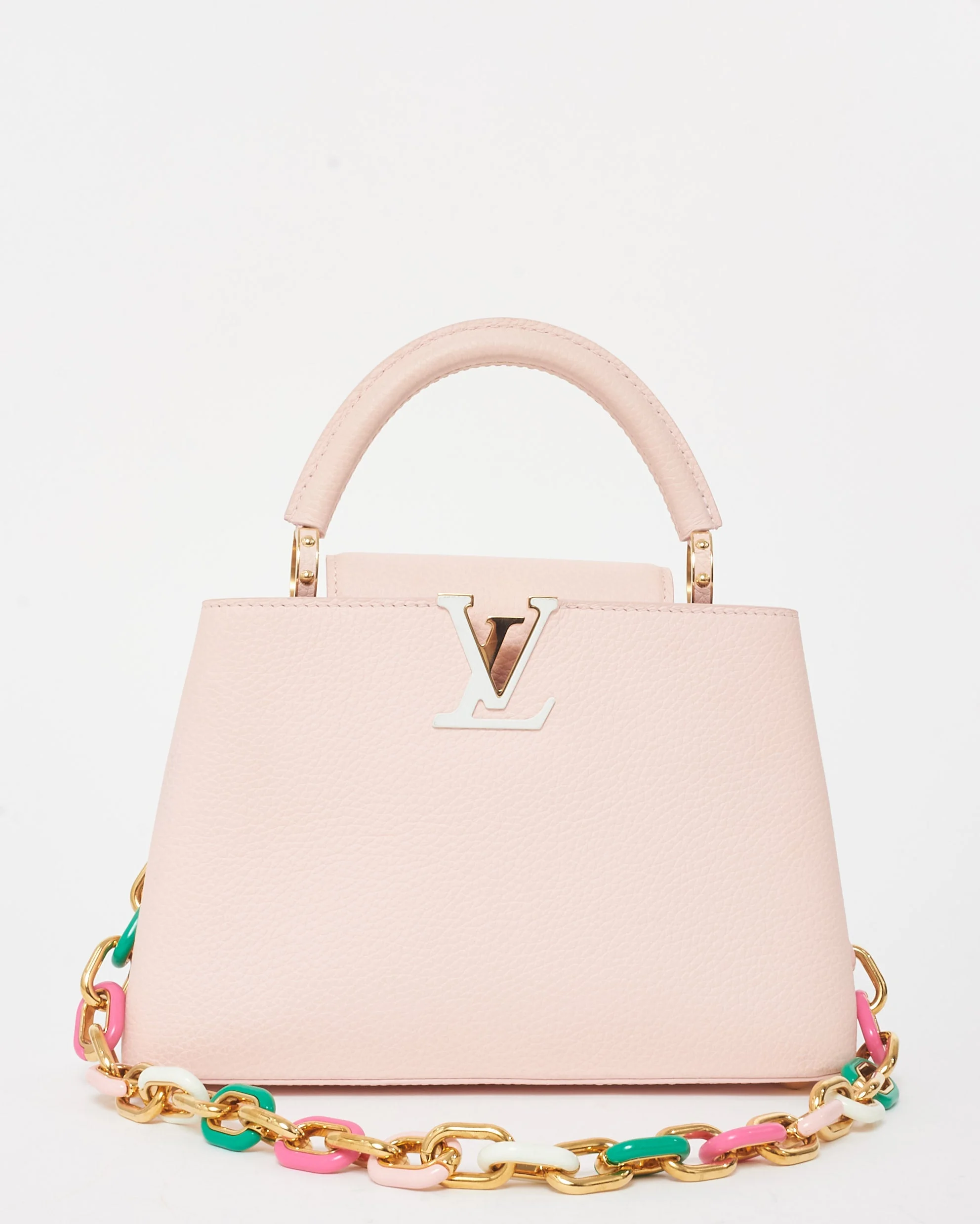 Louis Vuitton Light Pink Grained Leather Capucines BB Bag