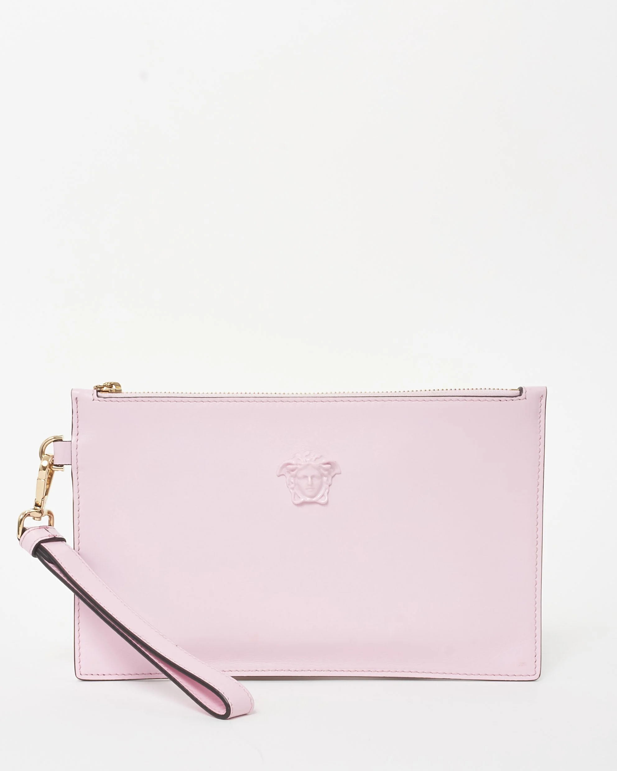 Versace Pink Vitello Leather Medusa Head Wristlet Pochette