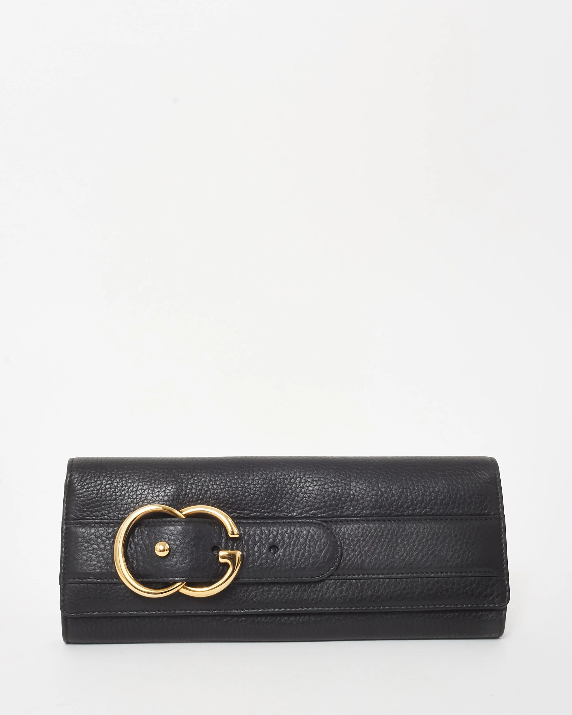 Gucci Black Pebbled Leather Romy Clutch