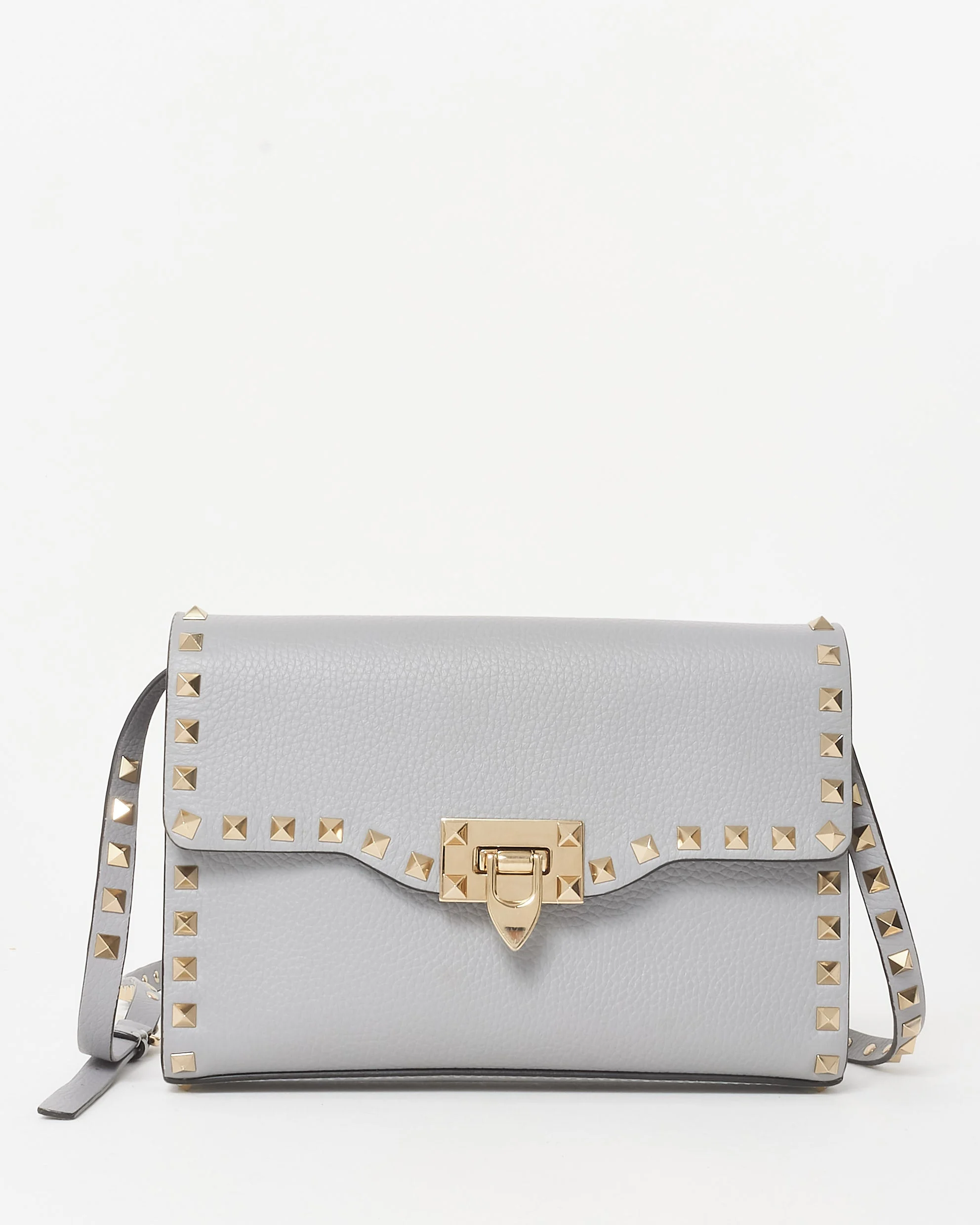 Valentino Grey Grained Leather Small Rockstud Crossbody Bag