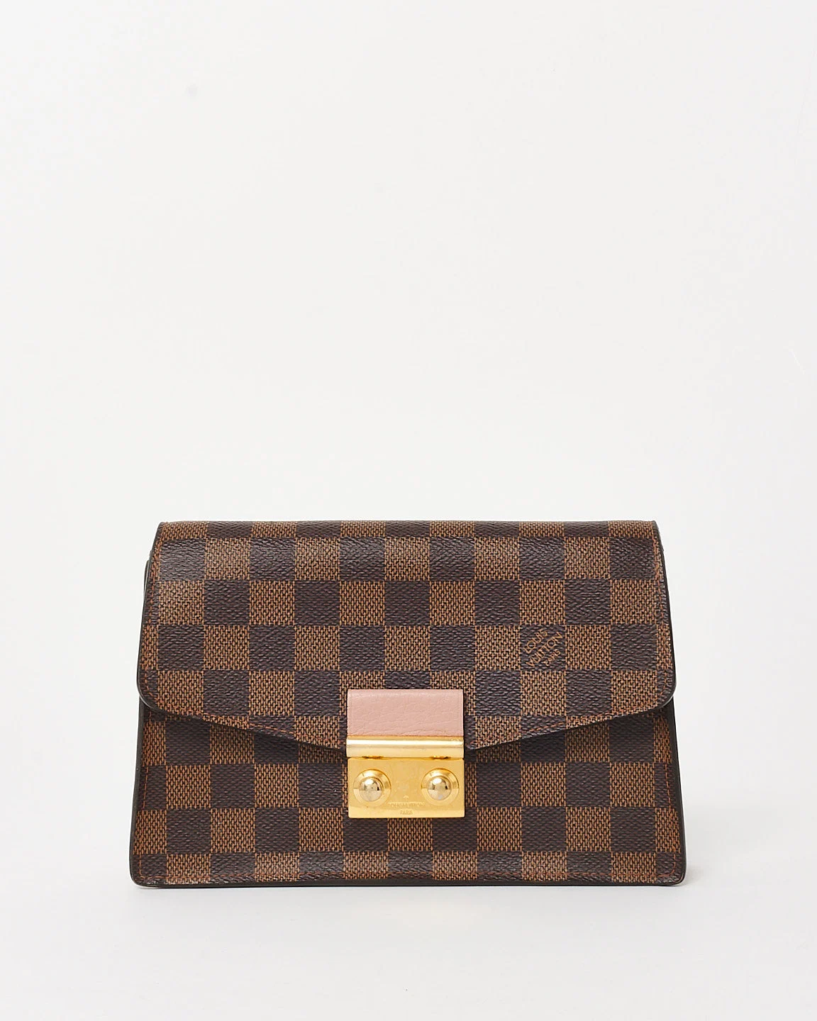 Louis Vuitton Rose Ballerine Pink & Damier Ebene Canvas Croisette Chain Wallet Crossbody
