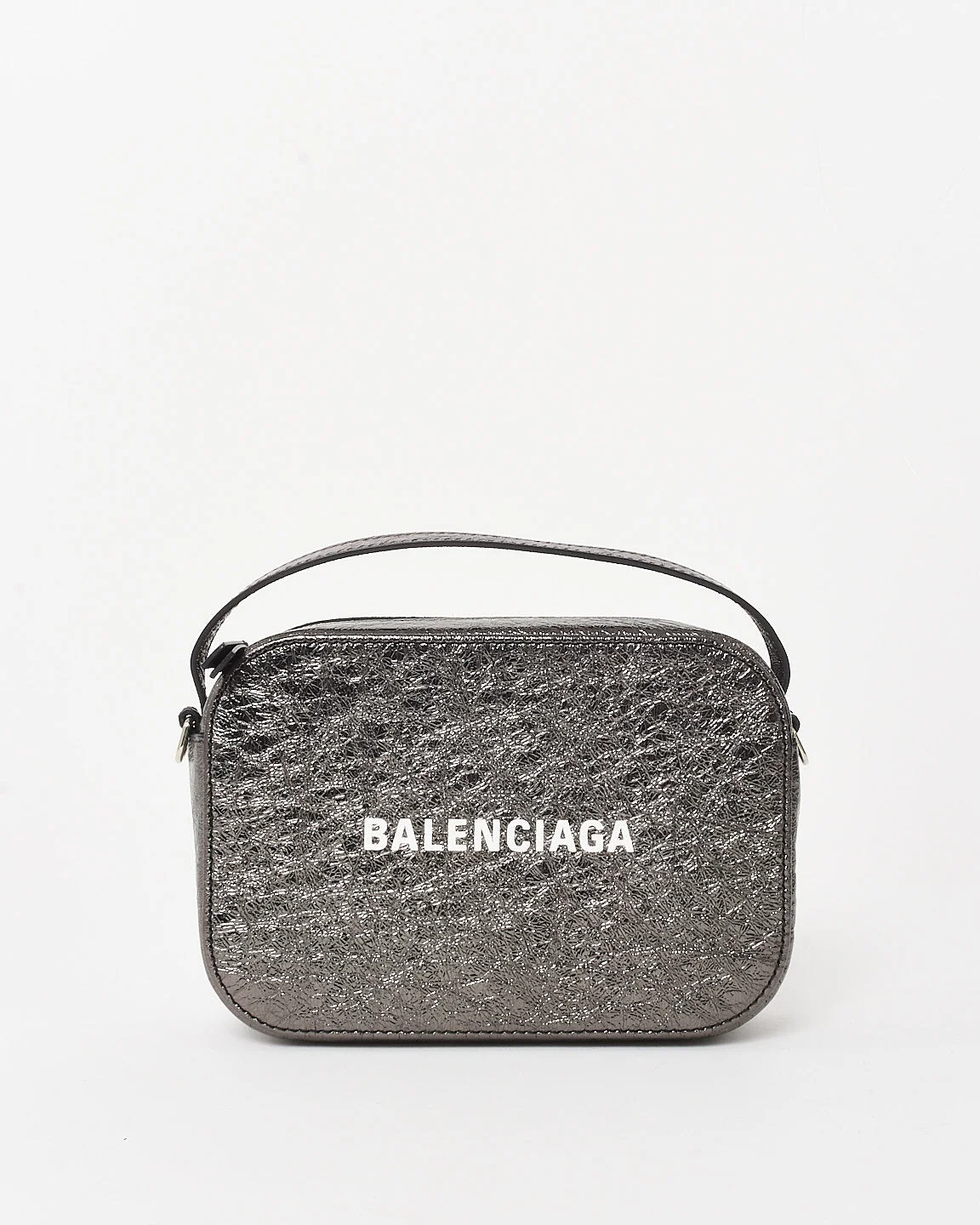 Balenciaga Black Metallic Textured Calfskin Leather Everyday XS Camera Bag
