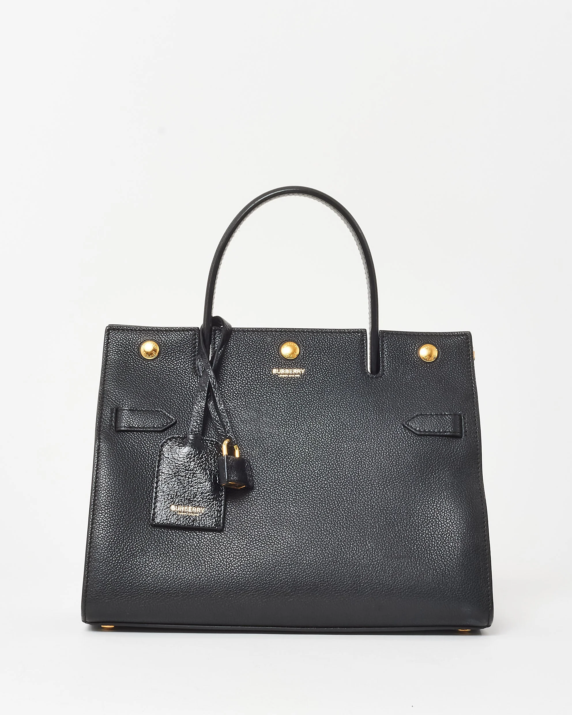 Burberry Black Leather Small Title Tote Bag w/ Strap