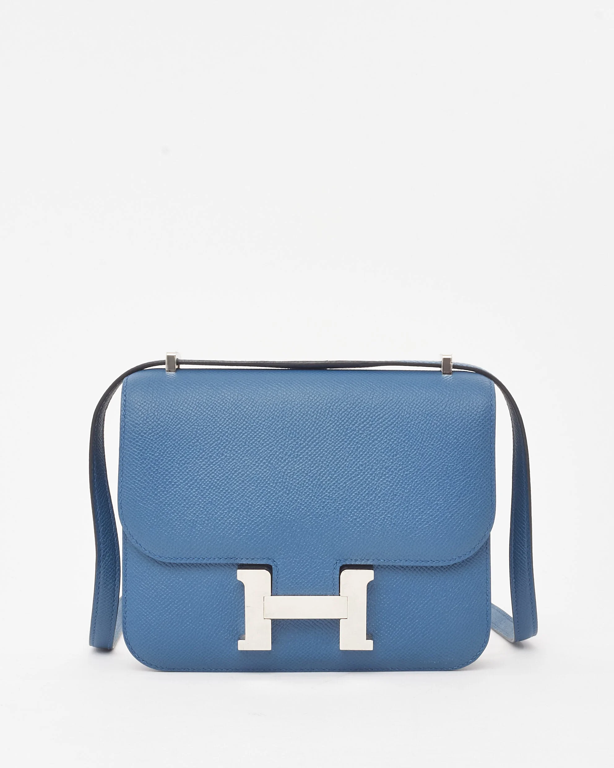 Hermès Navy Blue Agate Gris Epsom Leather Mini Constance Bag 18cm PHW