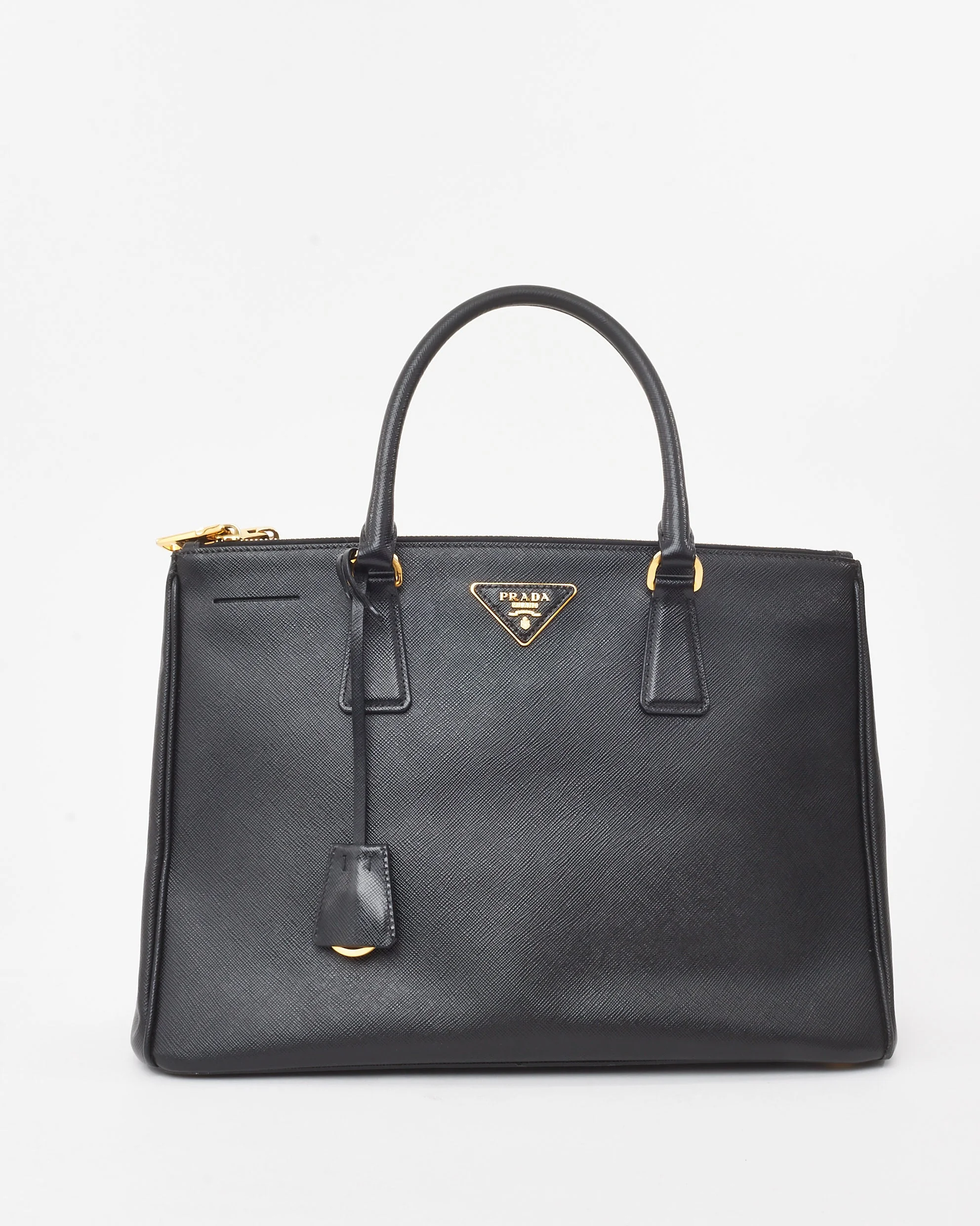 Prada Black Saffiano Lux Leather Double Zip Medium Galleria Tote