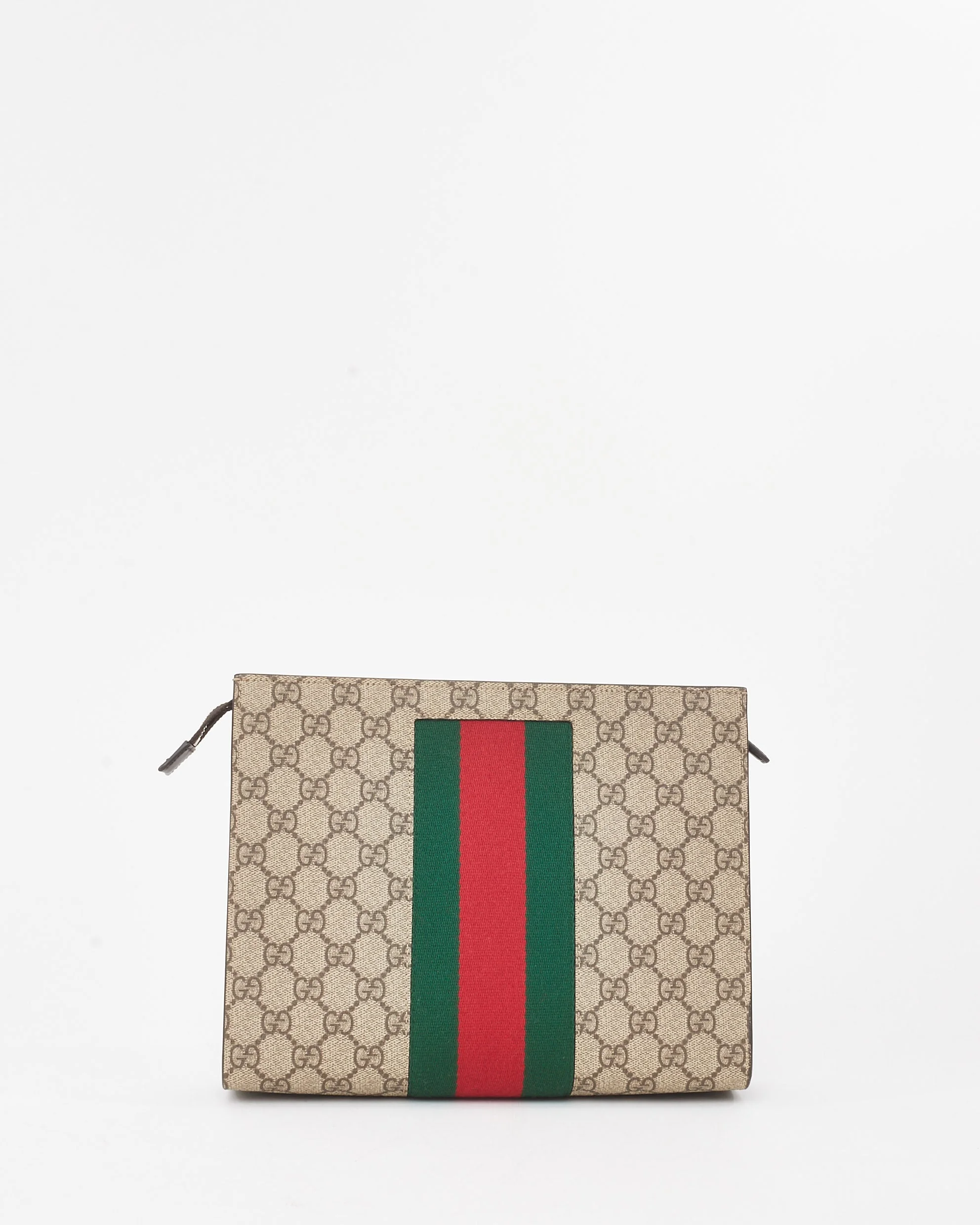 Gucci Beige & Brown GG Monogram Supreme Coated Canvas Web Portfolio Pouch