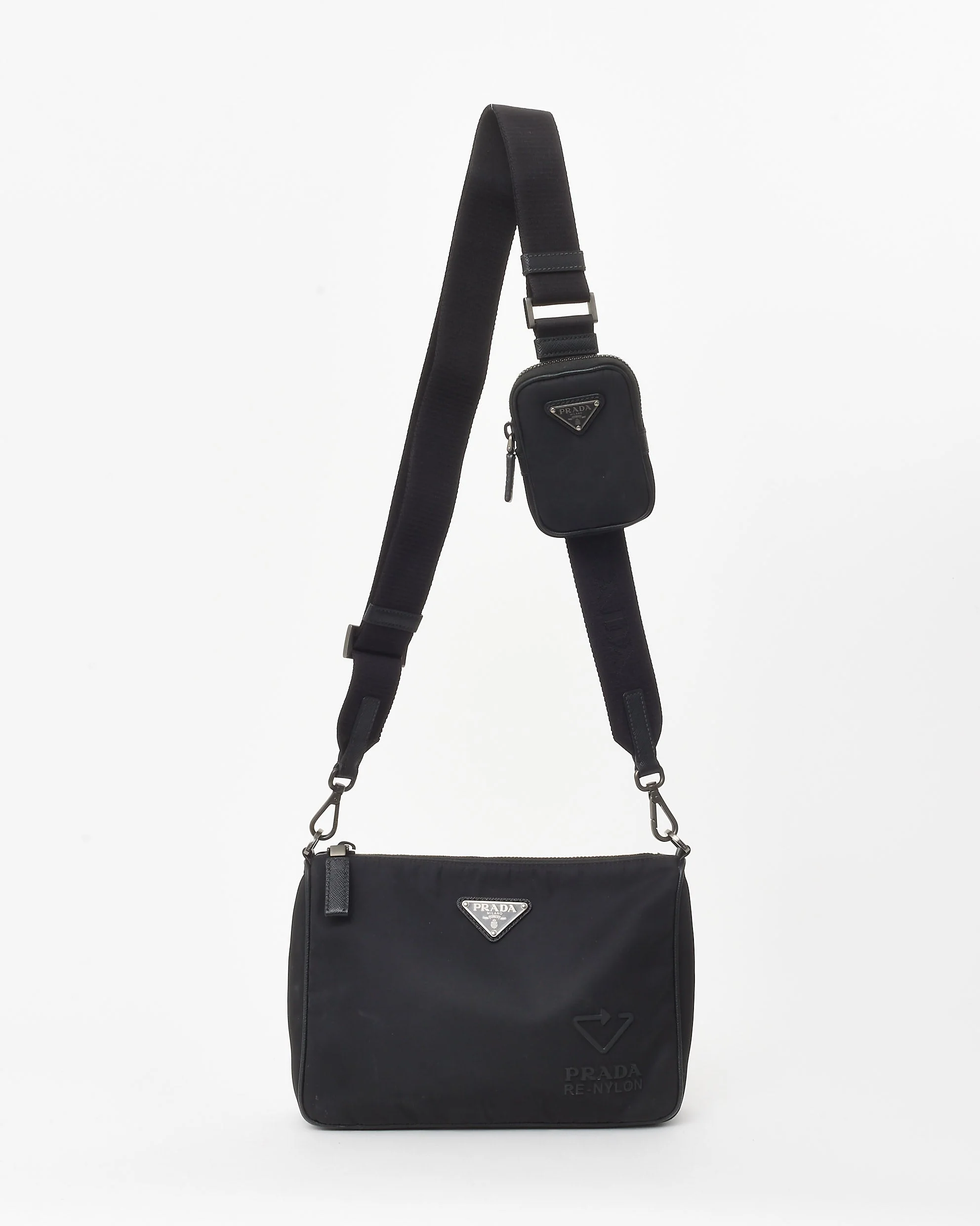 Prada Black Re-Nylon & Saffiano Leather Trim Square Zip Crossbody Bag