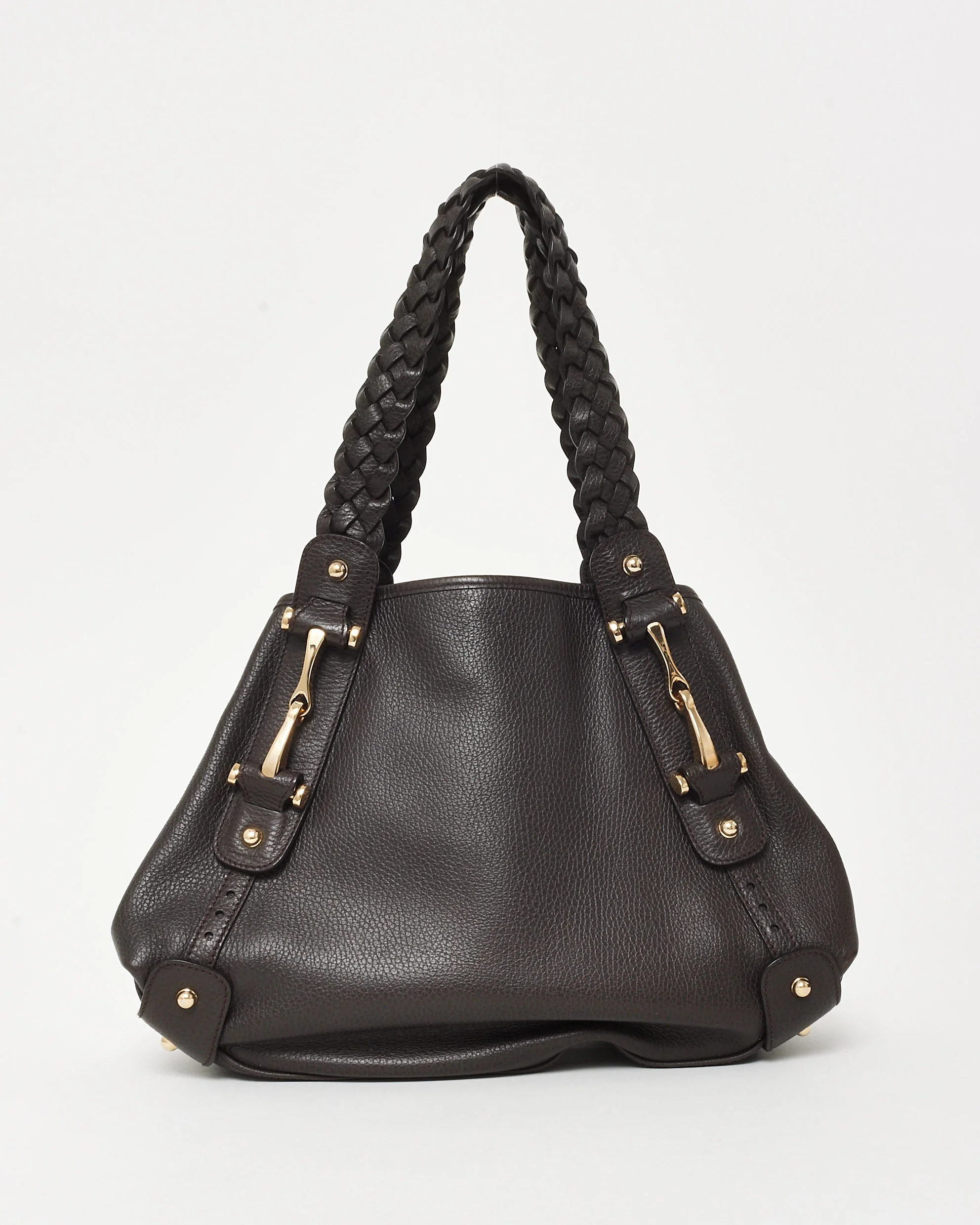 Gucci Brown Pebbled Leather Horsebit Medium Pelham Shoulder Bag