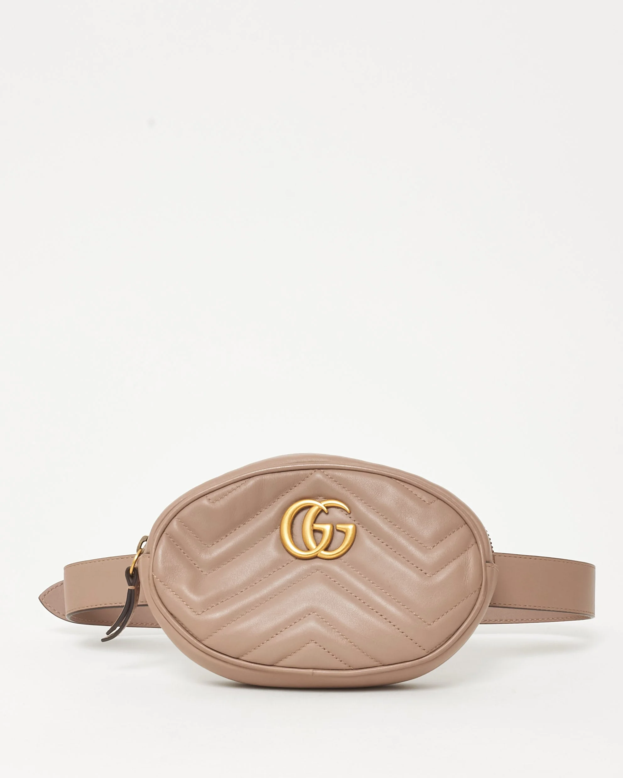 Gucci Beige Chevron Leather GG Marmont Belt Bag - 75/30