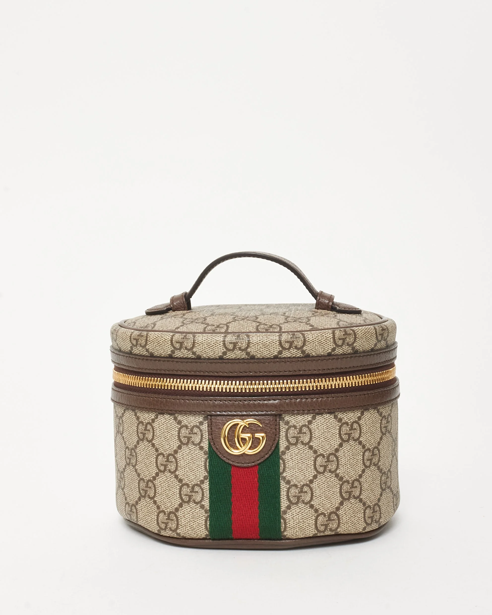 Gucci Beige & Brown Ebony GG Monogram Supreme Canvas Web Mini Vanity Bag