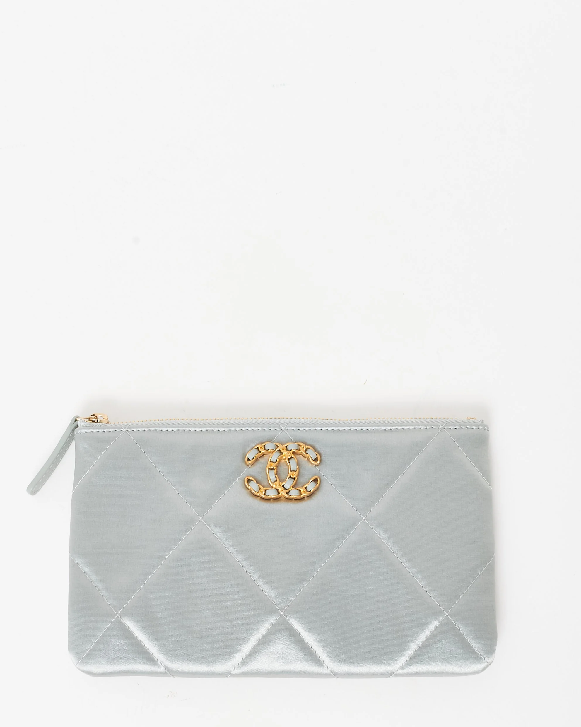 Chanel Silver Fabric Leather 19 Zip O Case Pouch