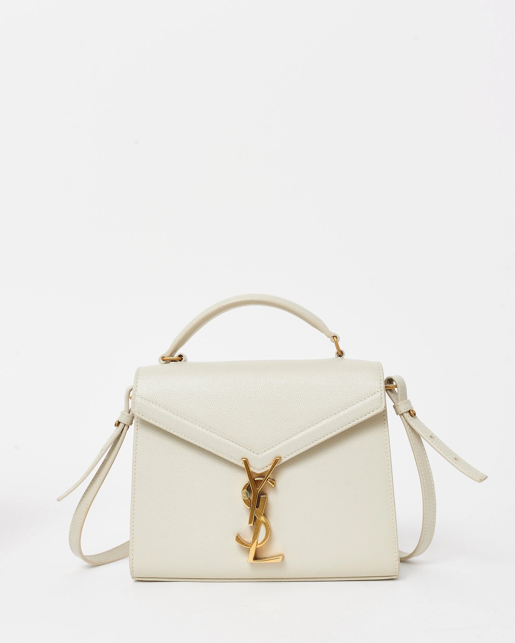 Saint Laurent White Leather Mini Cassandre Top Handle Bag