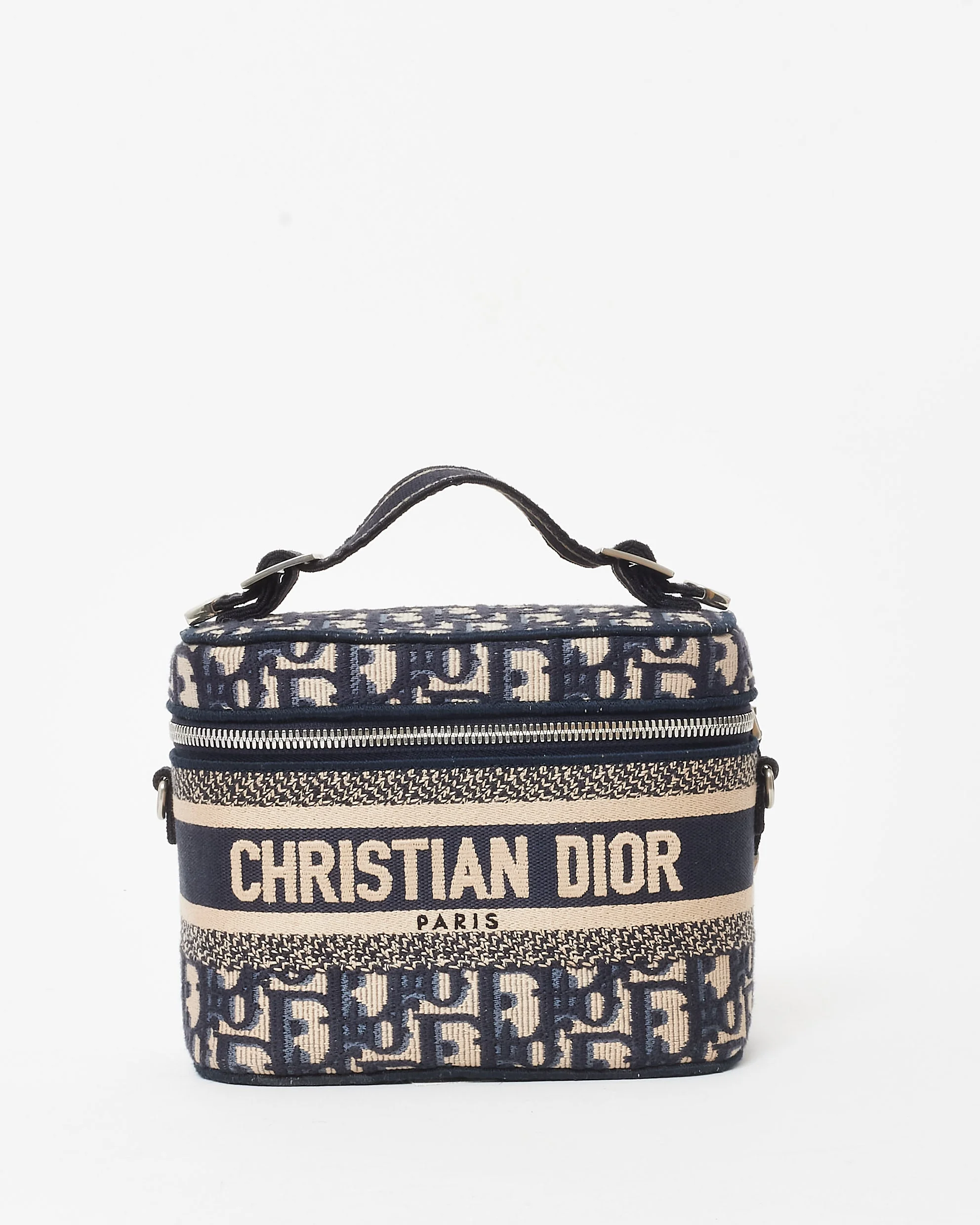 Dior Navy Monogram Oblique Canvas Small Diortravel Vanity Case With Shoulder Strap