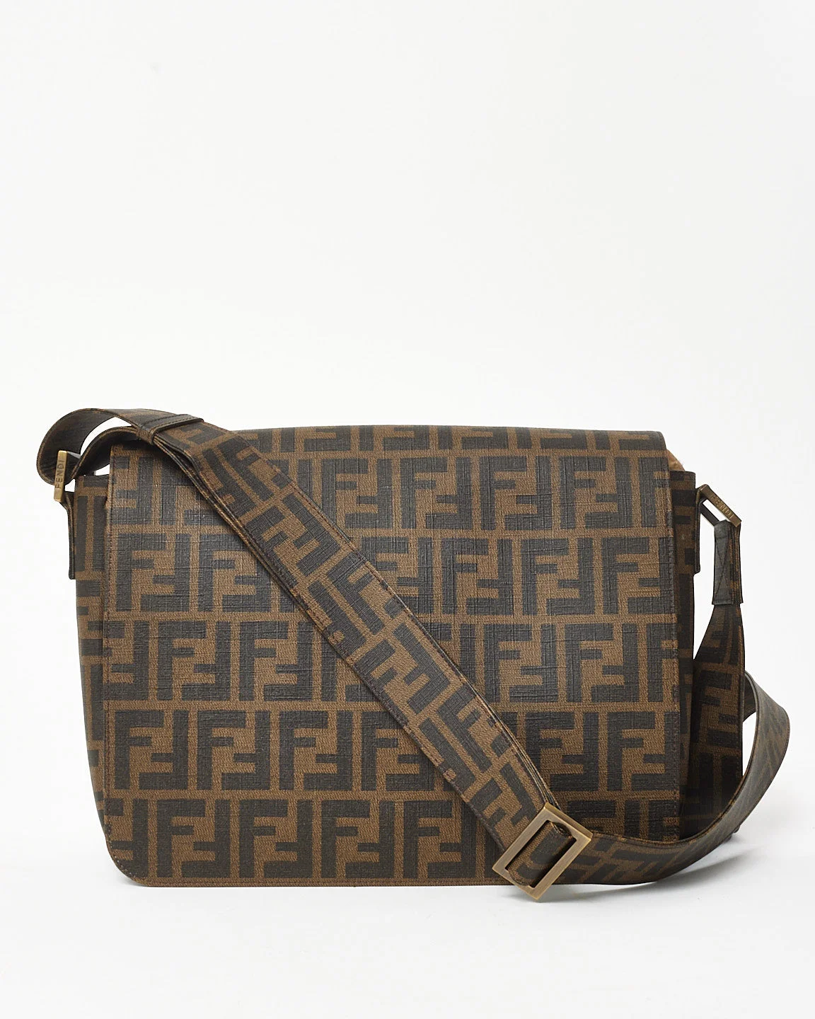 Fendi Brown Tobacco FF Zucca Coated Canvas Flap Messenger Bag