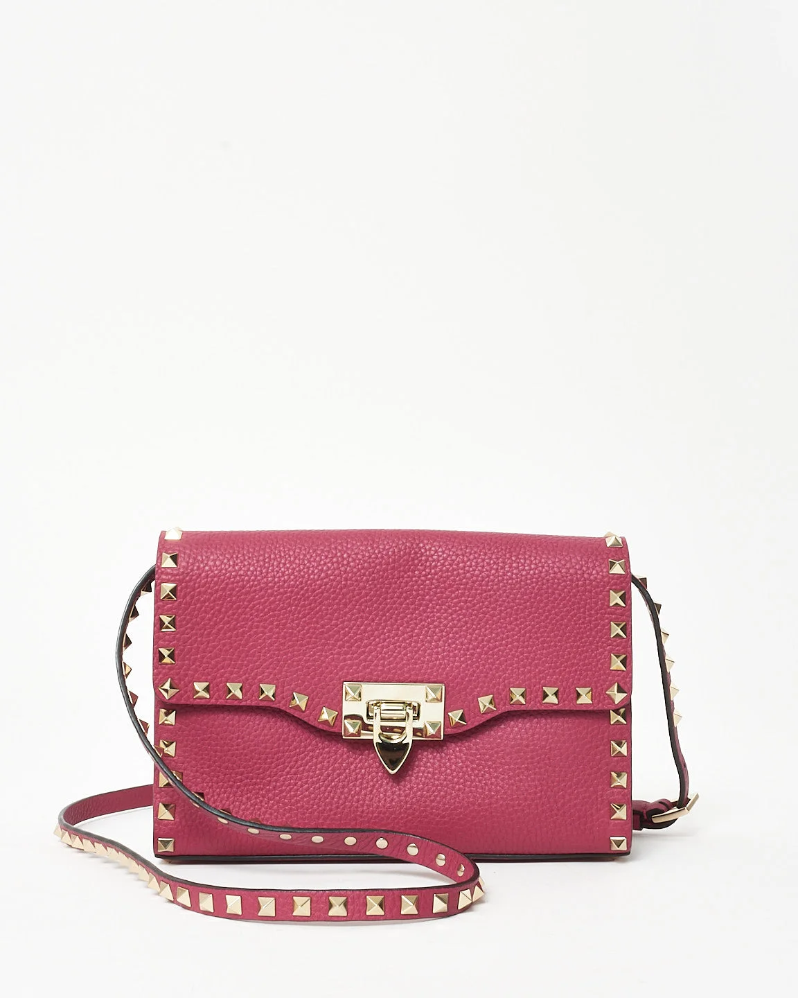 Valentino Pink Grained Leather Small Rockstud Crossbody Bag