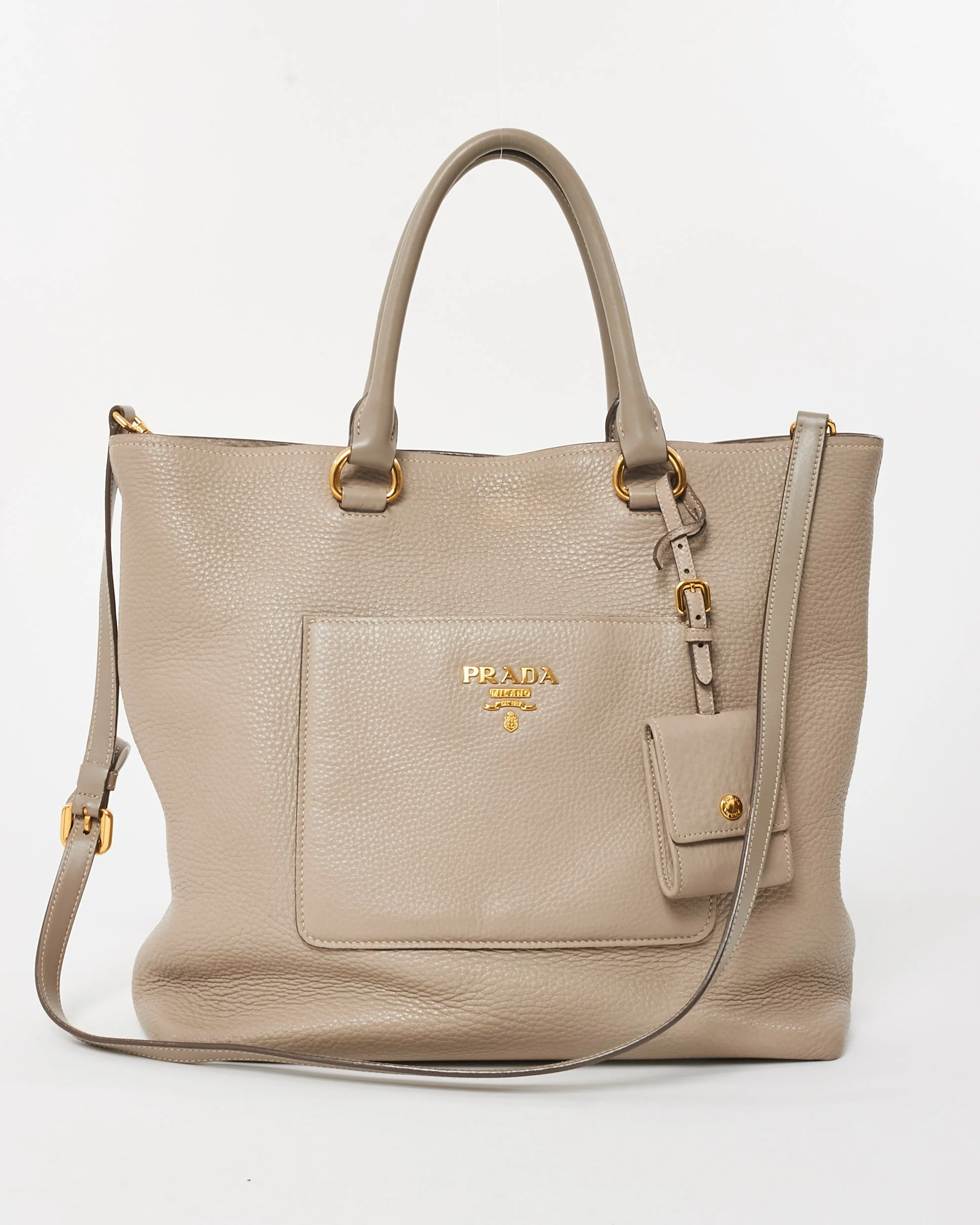 Prada Grey Daino Leather Two Way Tote Bag with Strap