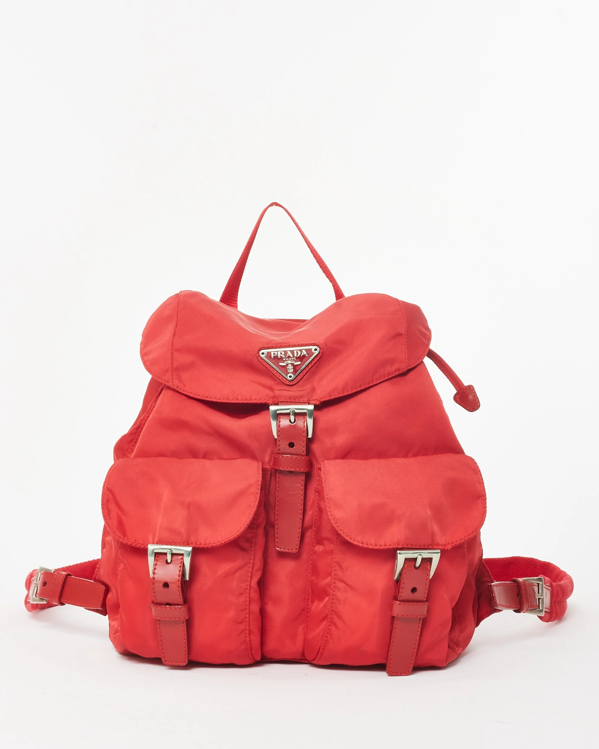 Prada Red Nylon Small Pocket Drawstring Backpack