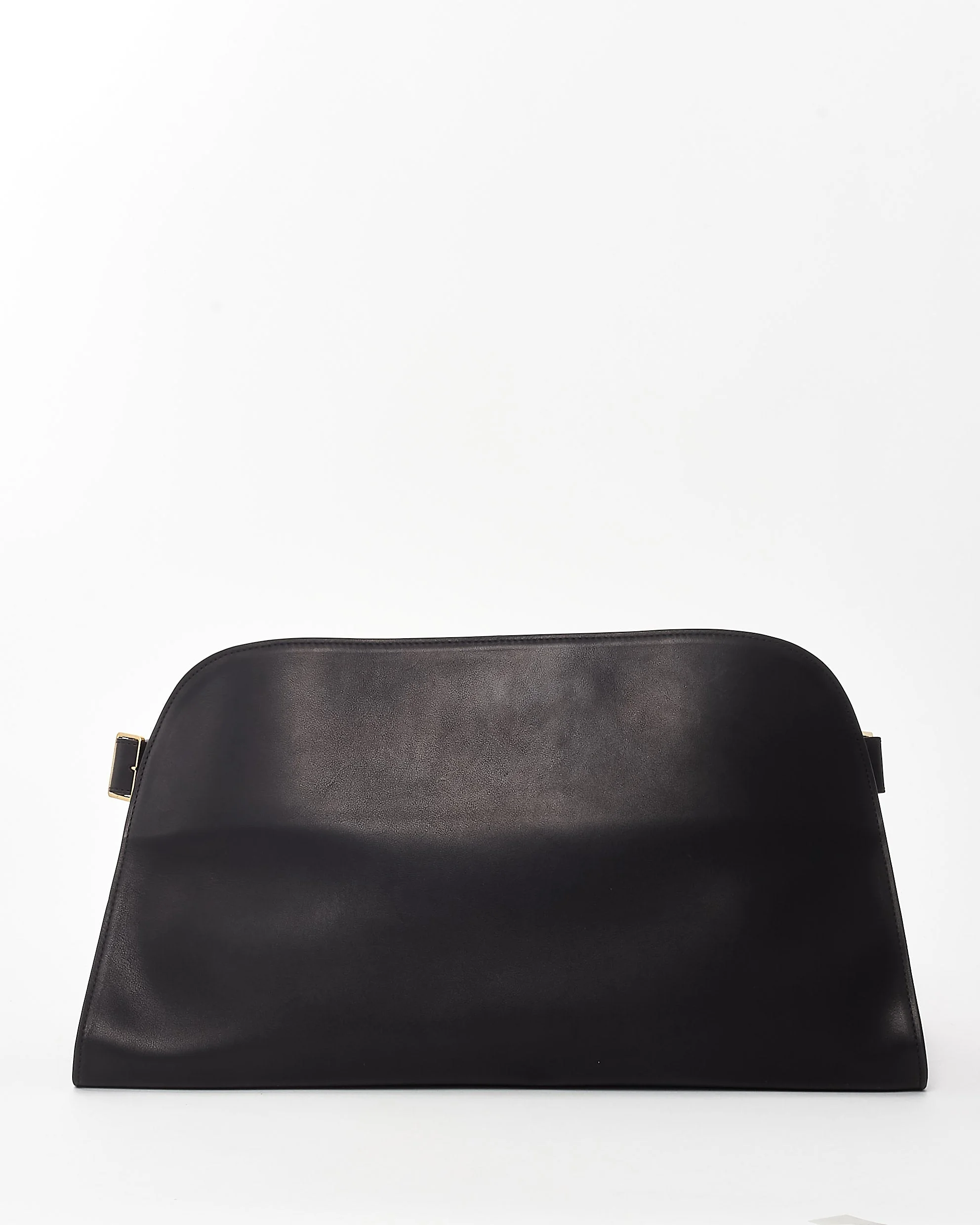 The Row Black Saddle Leather E/W Margaux Clutch