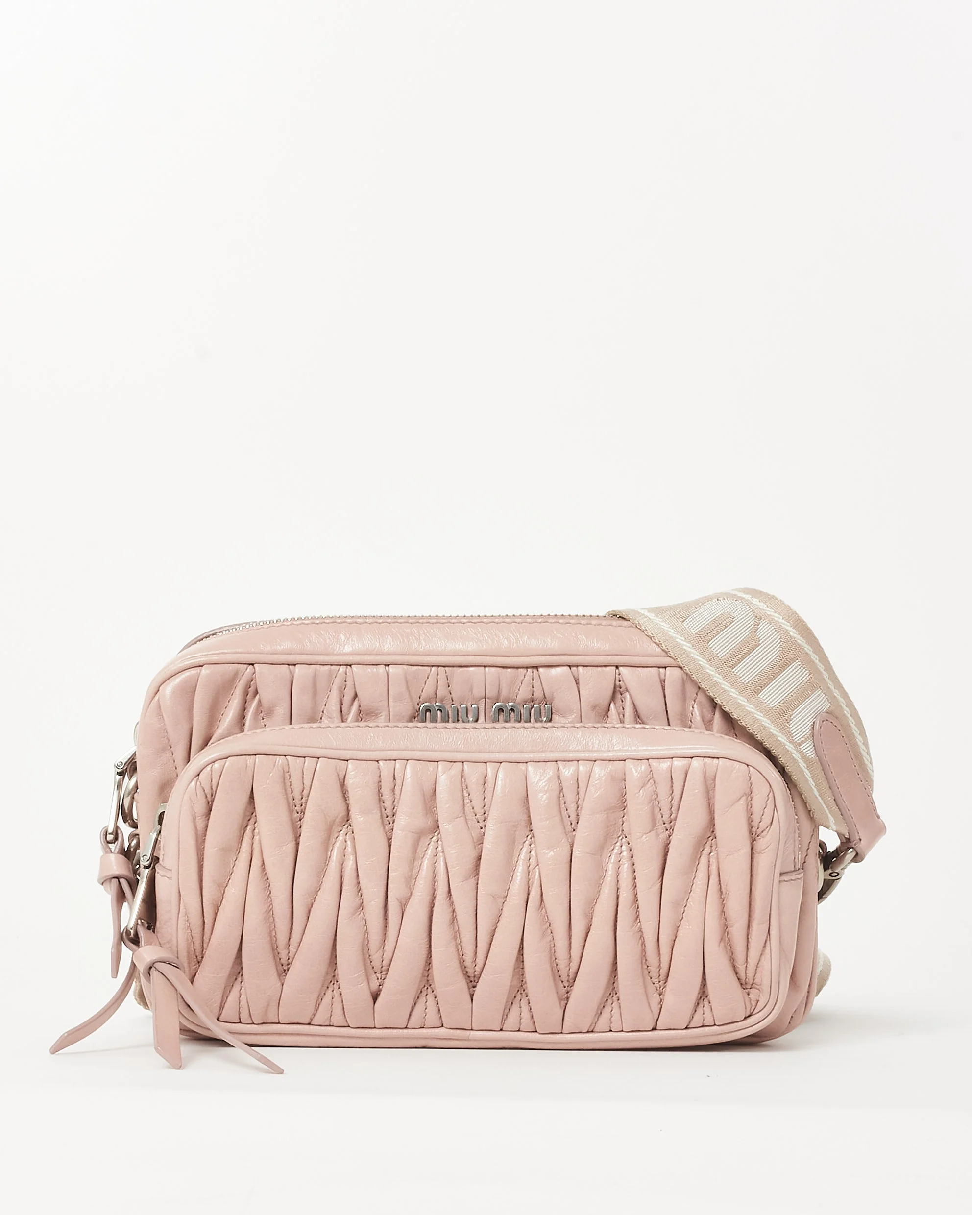 Miu Miu Pink Matelassé Leather Square Pocket Bandoliera Crossbody Bag