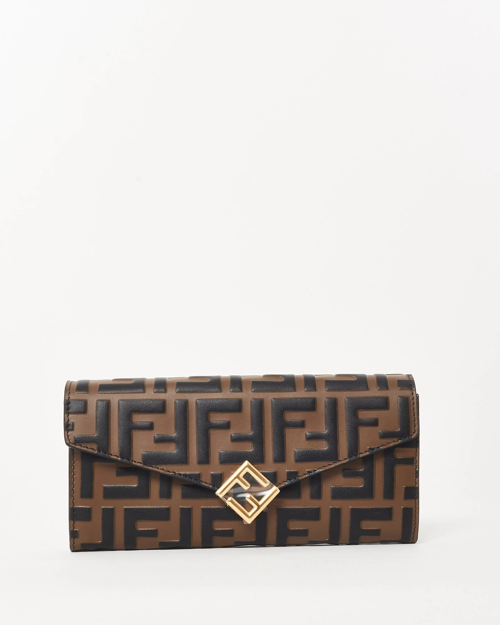 Fendi Brown and Black FF Embossed Leather Diamonds Continental Wallet with Chain Bag