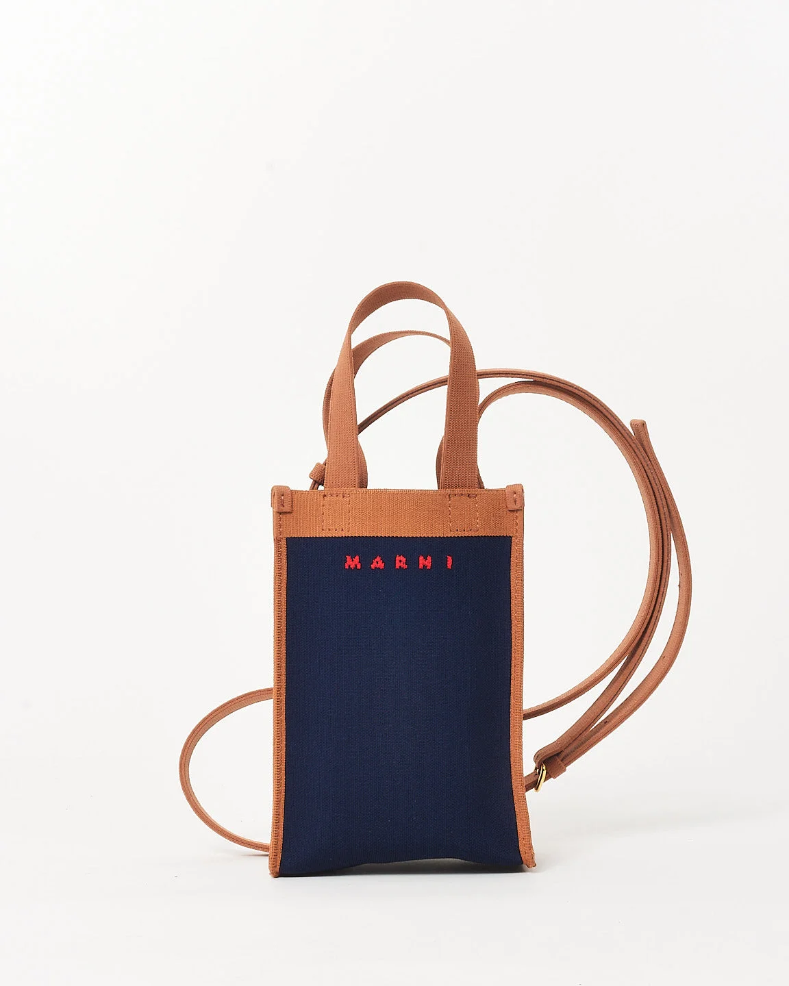 Marni Navy Blue & Brown Canvas Museo Nano Crossbody Bag
