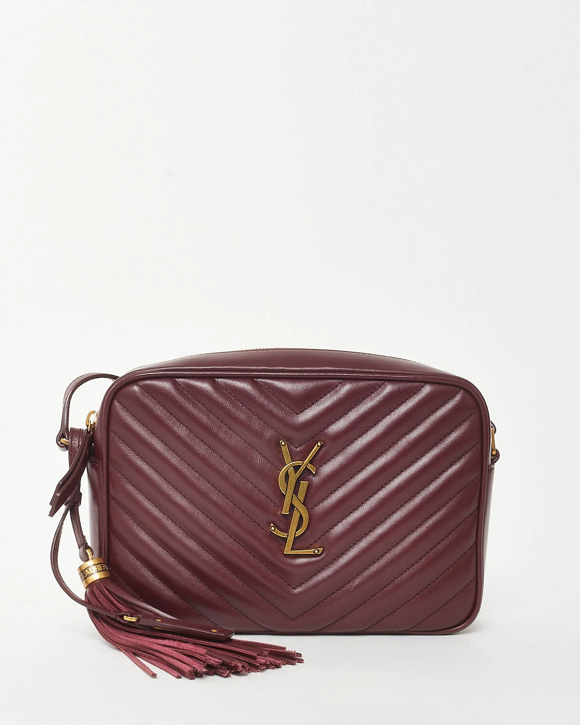 Saint Laurent Burgundy Chevron Leather Lou Camera Bag GHW