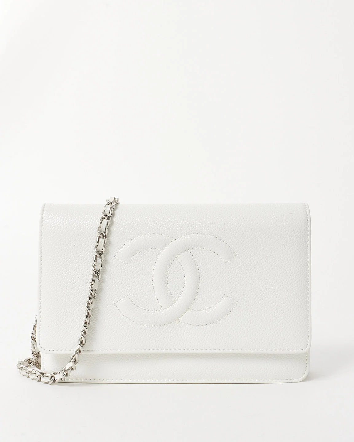 Chanel White Caviar Leather CC Timeless WOC Wallet on Chain Bag