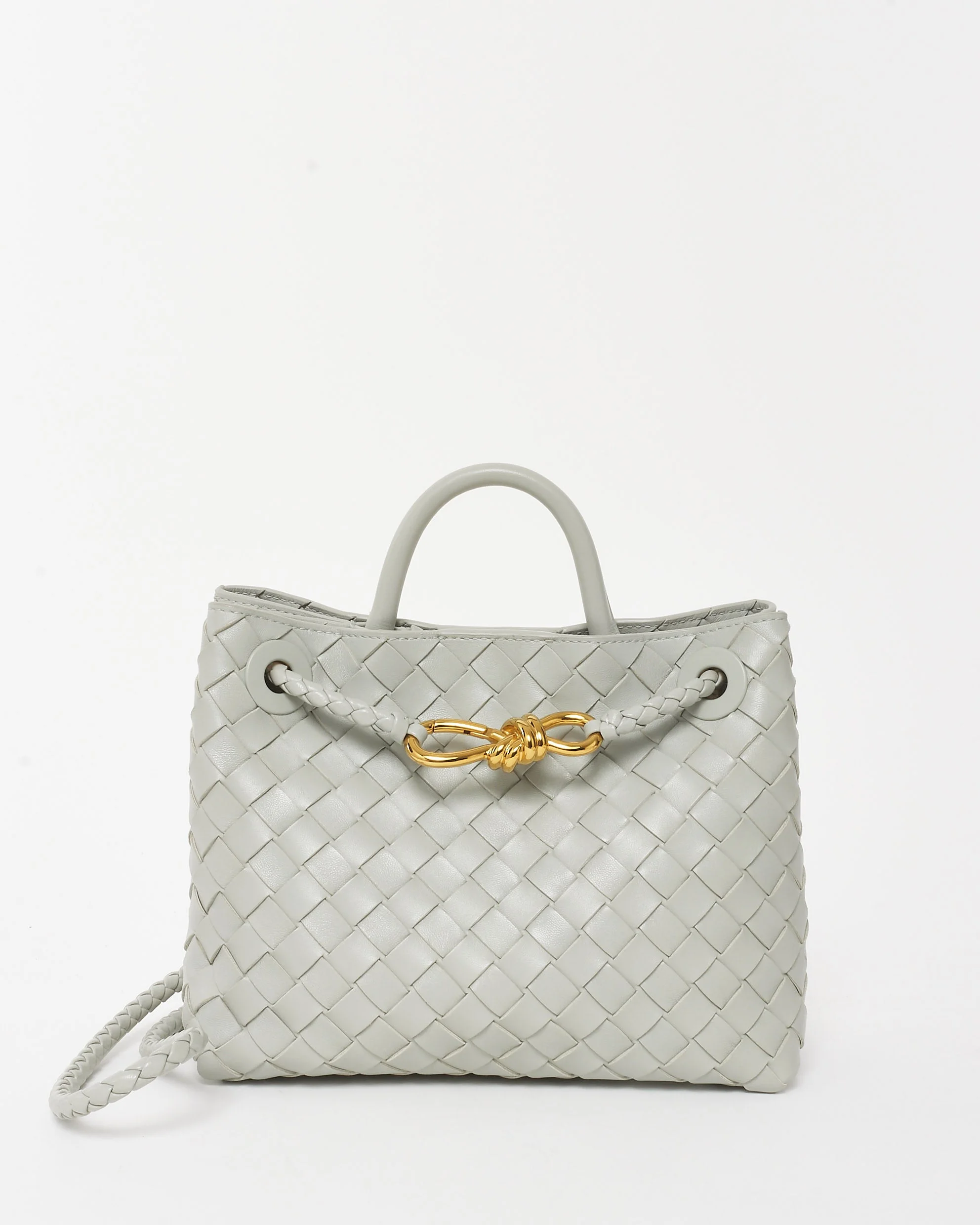 Bottega Veneta Grey Intrecciato Leather Small Andiamo Bag