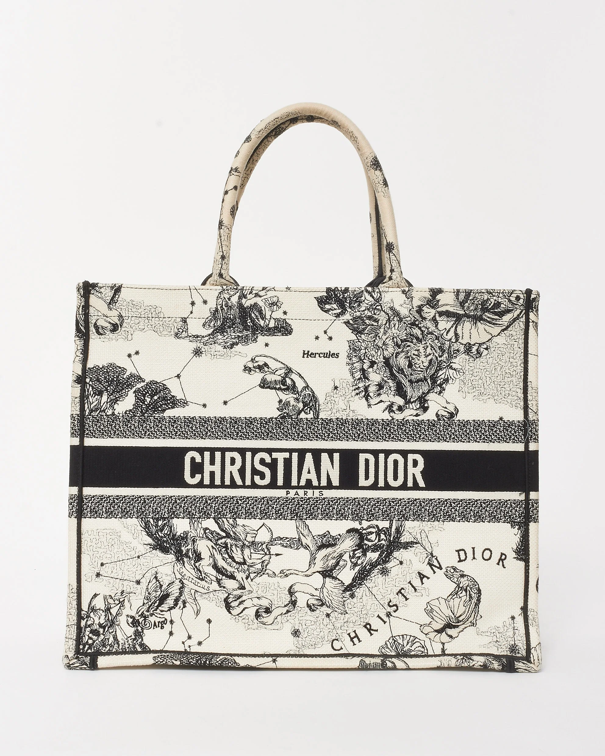 Dior Cream & White Embroidered Toile de Jouy Zodiac Large Book Tote
