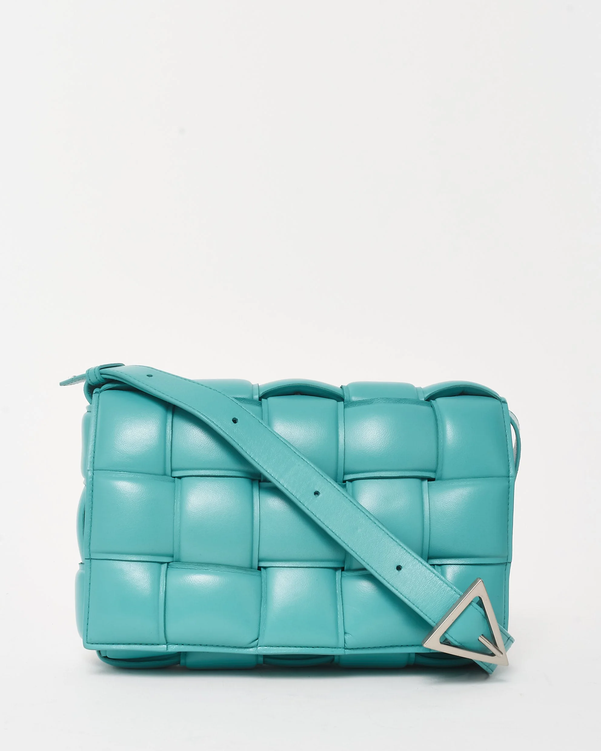 Bottega Veneta Turquoise Blue Leather Padded Cassette Crossbody Bag
