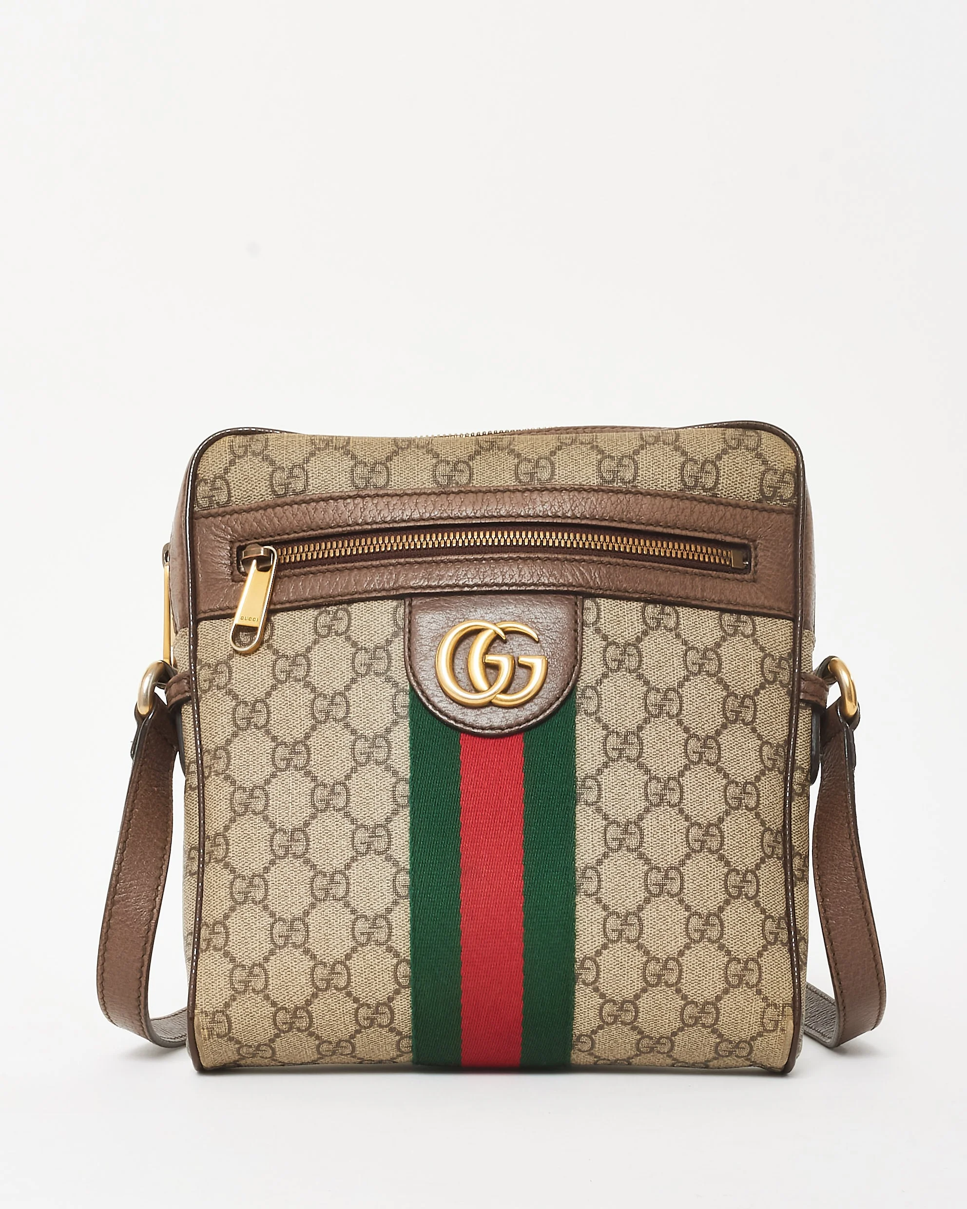 Gucci Beige & Ebony GG Supreme Monogram Canvas Ophidia Small Messenger Bag