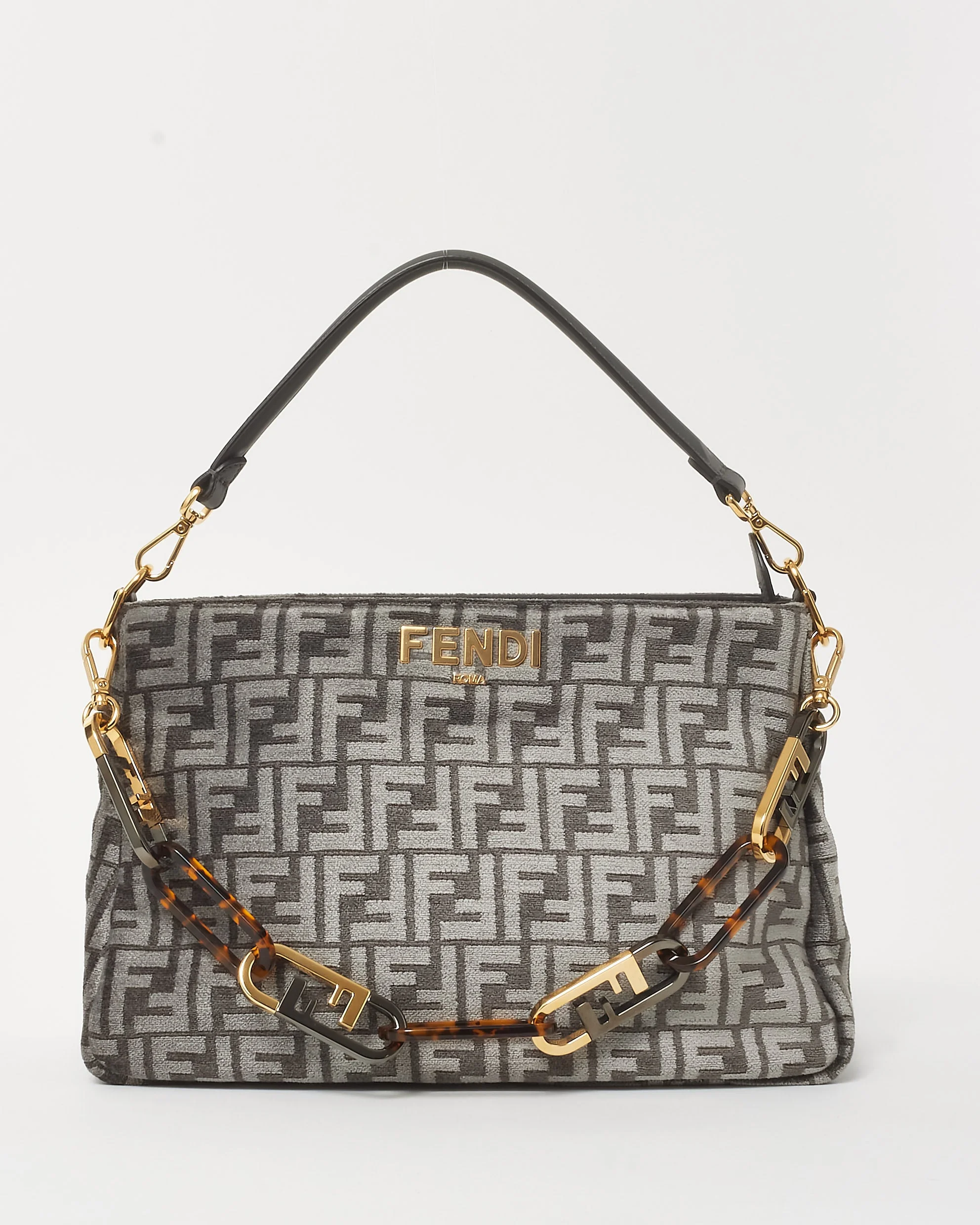 Fendi Grey Zucca Print Chenille O Lock Chain Shoulder Bag