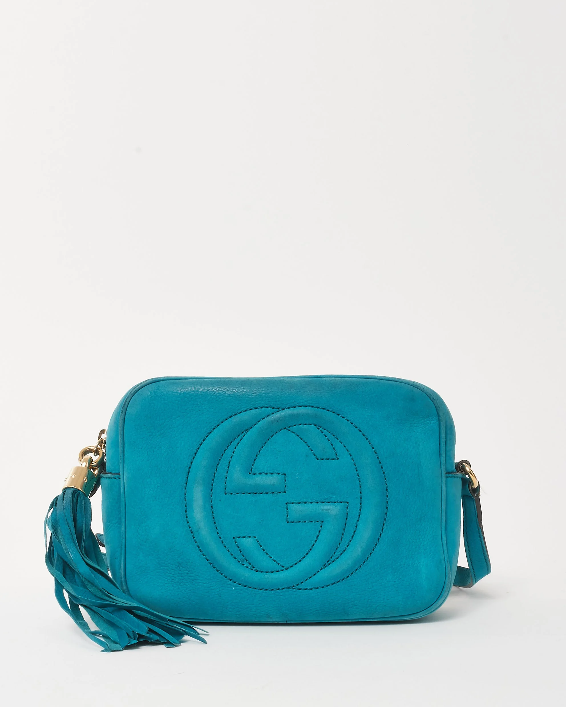 Gucci Blue Suede Interlocking G Small Soho Disco Crossbody Bag
