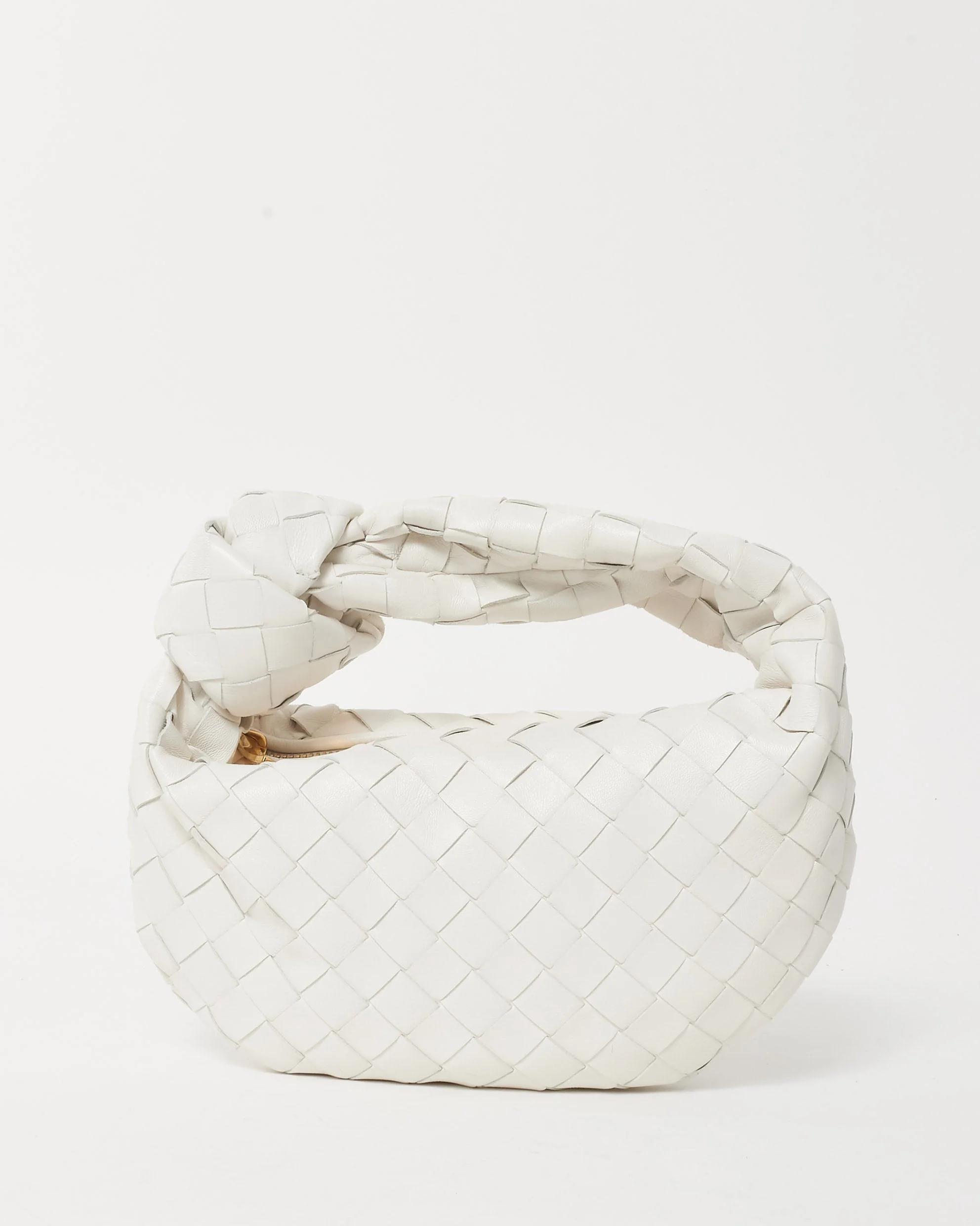Bottega Veneta White Chalk Intrecciato Leather Mini Jodie Bag