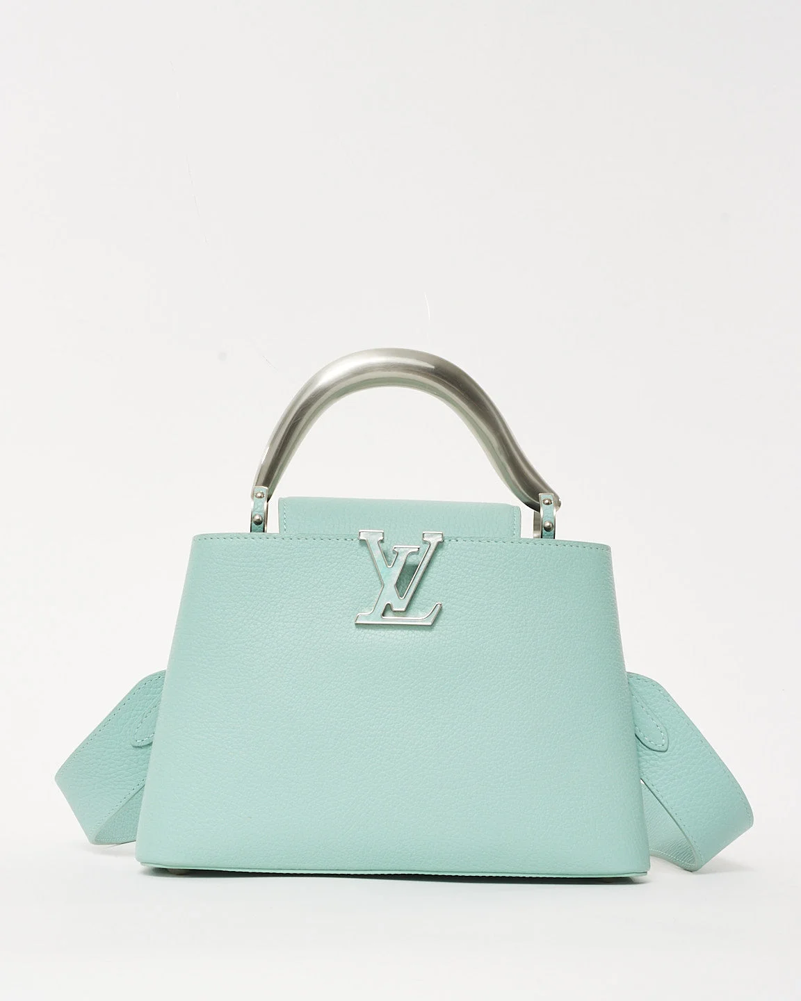 Louis Vuitton Light Blue Taurillon Leather Matte Brushed Metal Handle Capucines BB