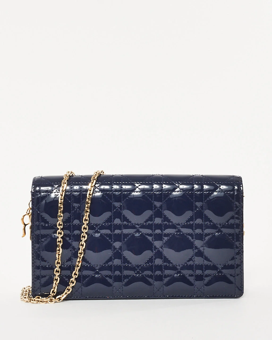 Dior Navy Blue Patent Calfskin Cannage Lady Dior Pouch WOC Crossbody GHW