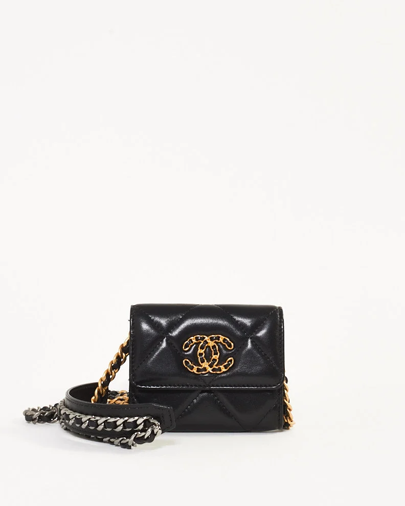 Chanel Black Quilted Leather Chanel 19 Flap Coin Purse on Chain