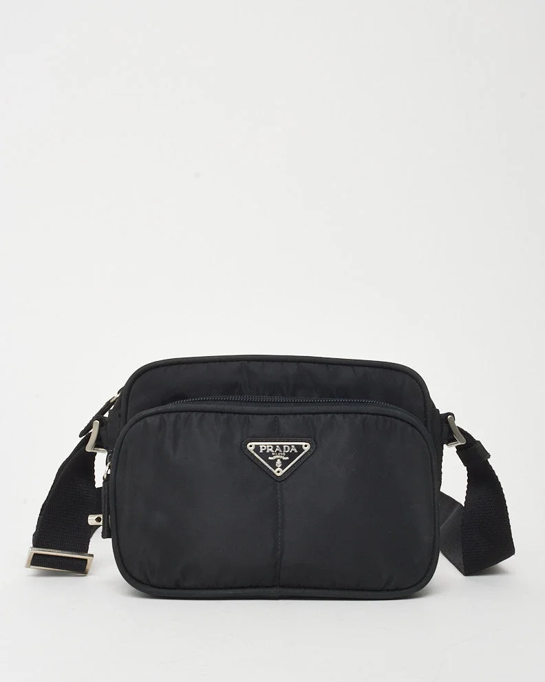 Prada Black Nylon Tessuto Double Pocket Camera Crossbody Bag