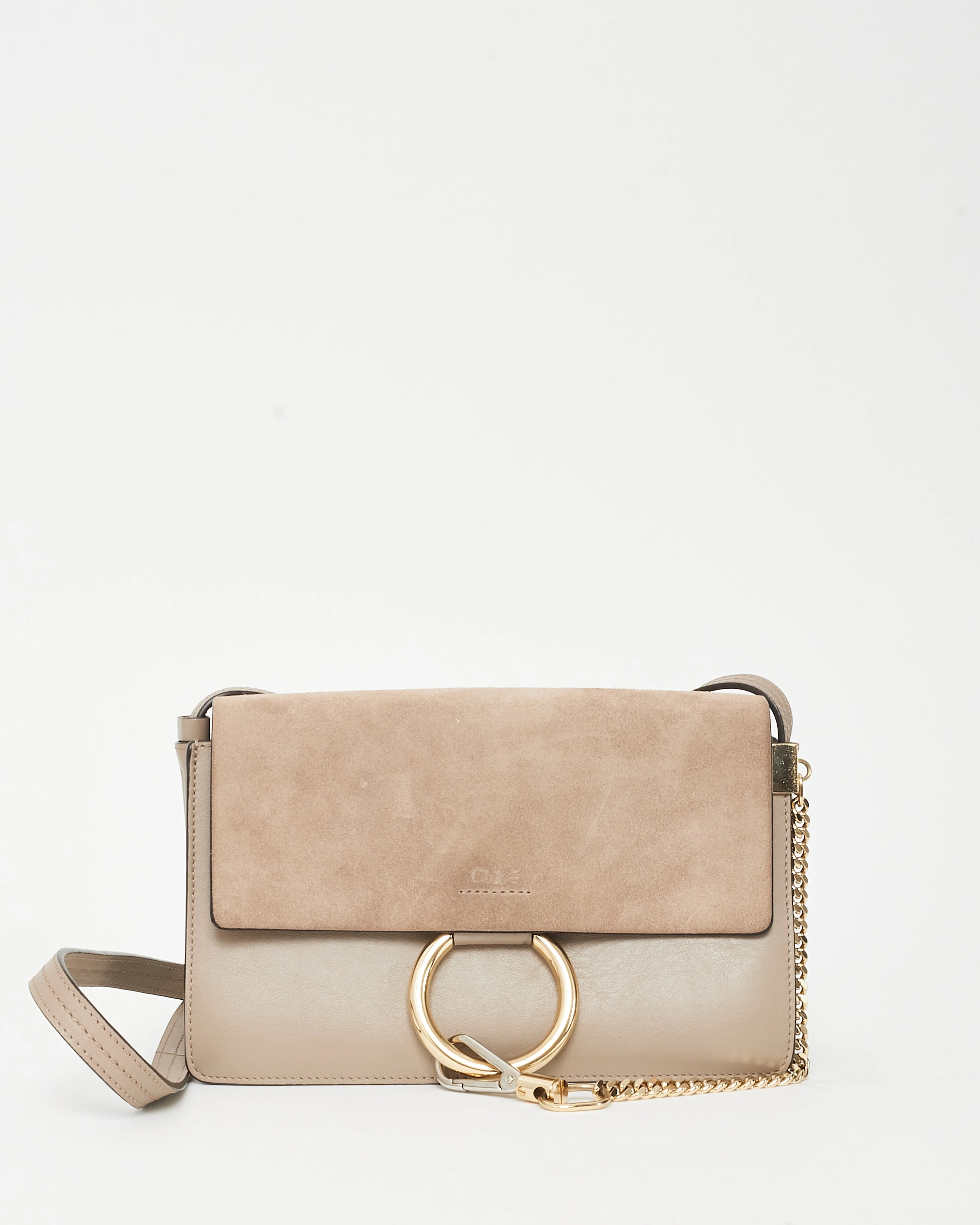 Chloé Motty Grey Leather and Suede Small Faye Crossbody