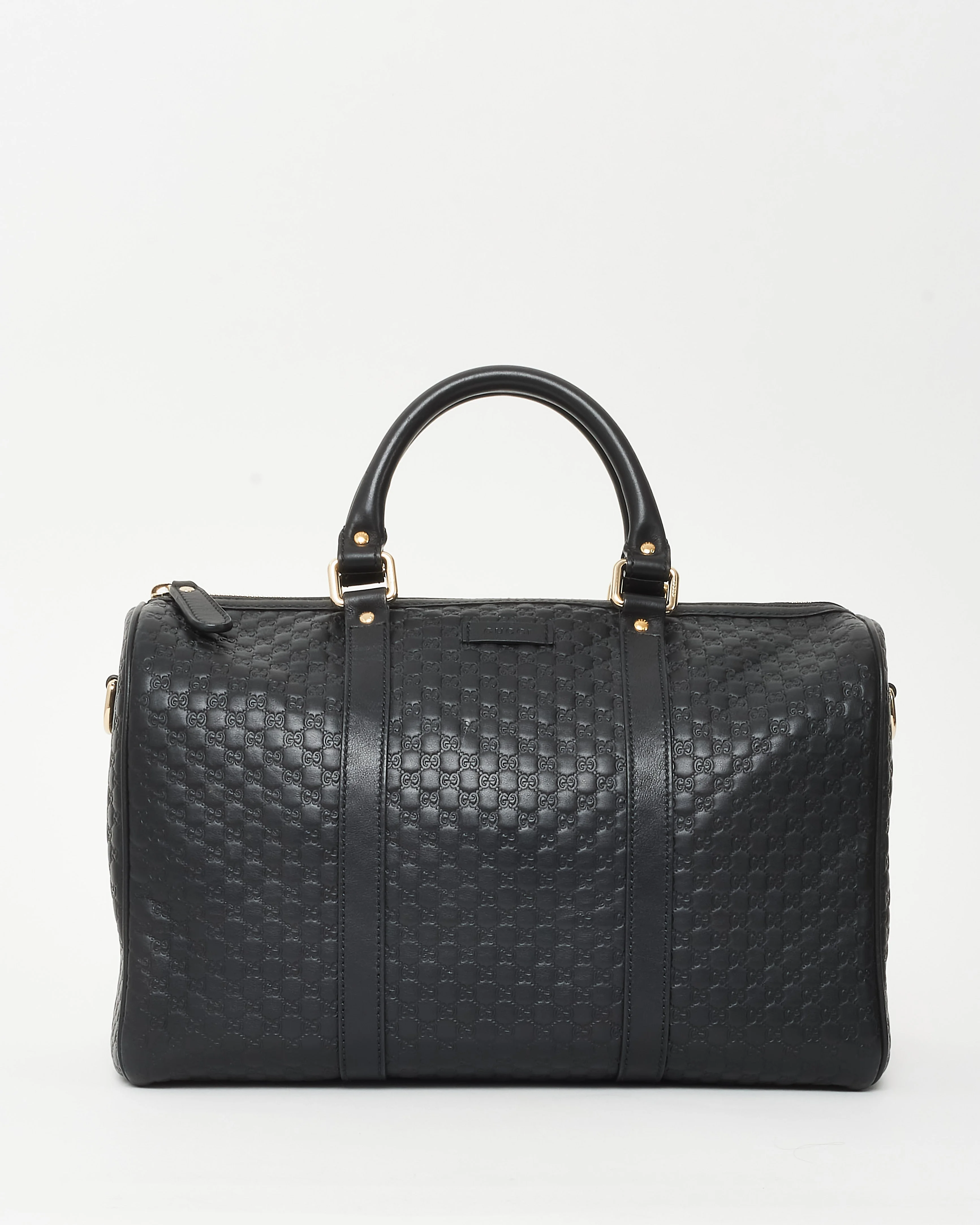 Gucci Black Microguccissima Monogram Leather Boston Bag with Strap